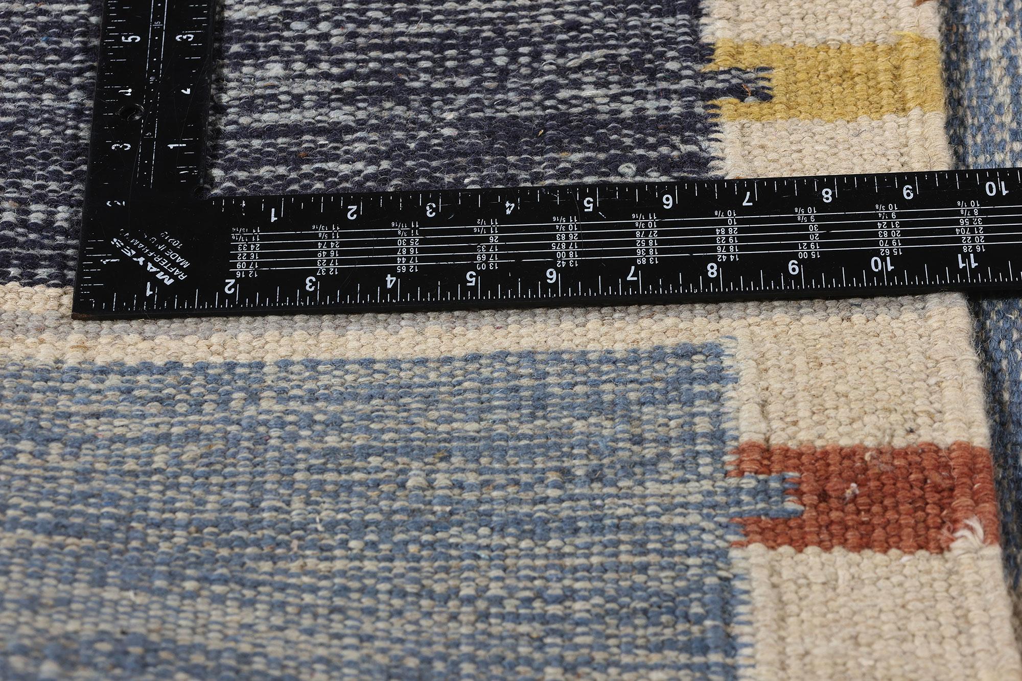 Contemporary New Scandinavian Blue Swedish Inspired Kilim Röllakan,  10'04 x 13'11 For Sale