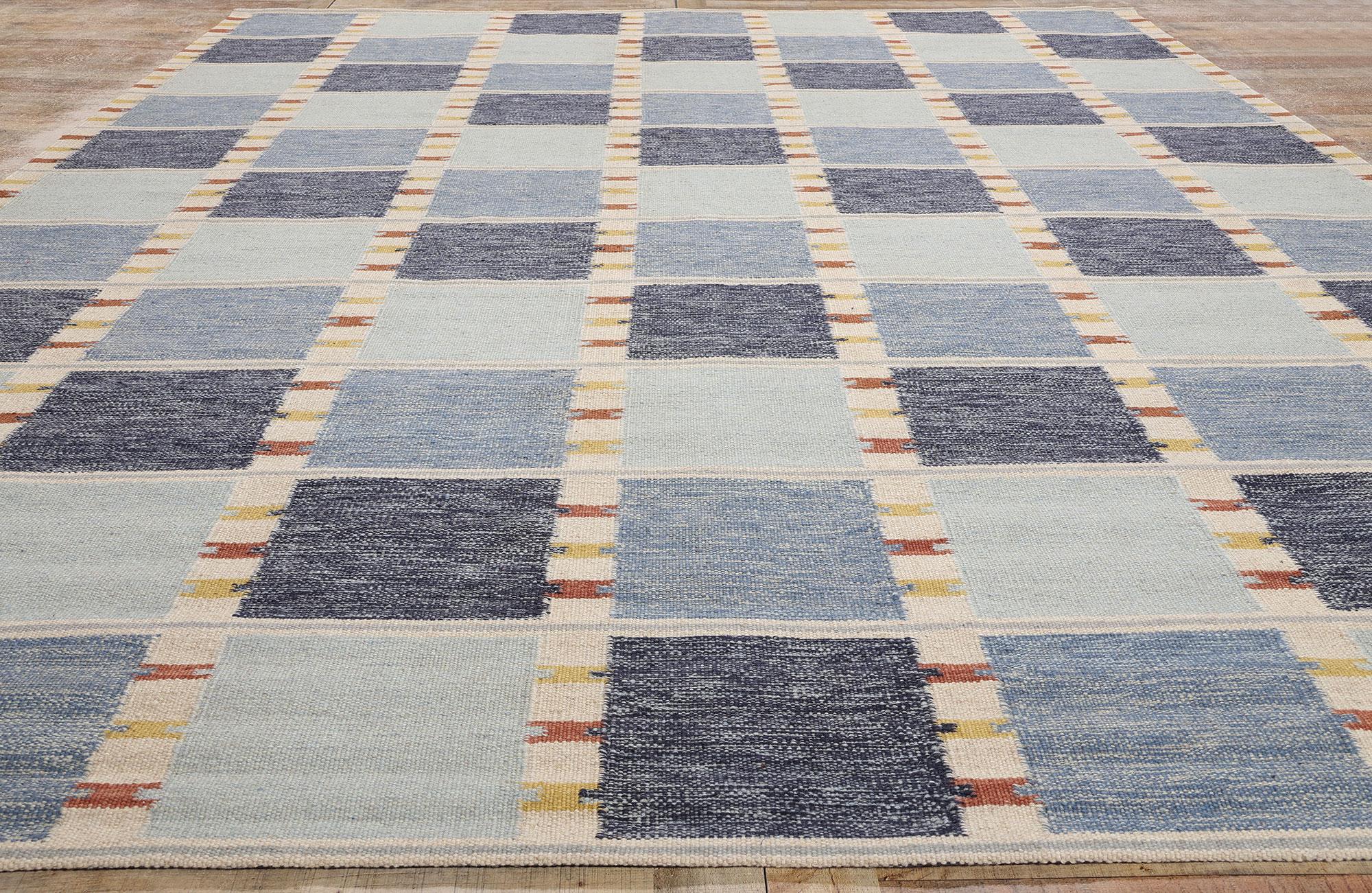 New Scandinavian Blue Swedish Inspired Kilim Röllakan,  10'04 x 13'11 For Sale 1