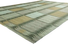 New Scandinavian Green Swedish Inspired Kilim Röllakan, 10'02 x 13'10