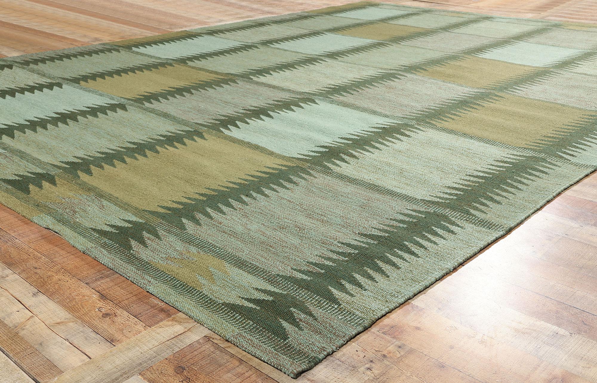 XXI secolo e contemporaneo New Scandinavian Greene & Greene Kilim Röllakan di ispirazione svedese, 10'02 x 13'10 in vendita
