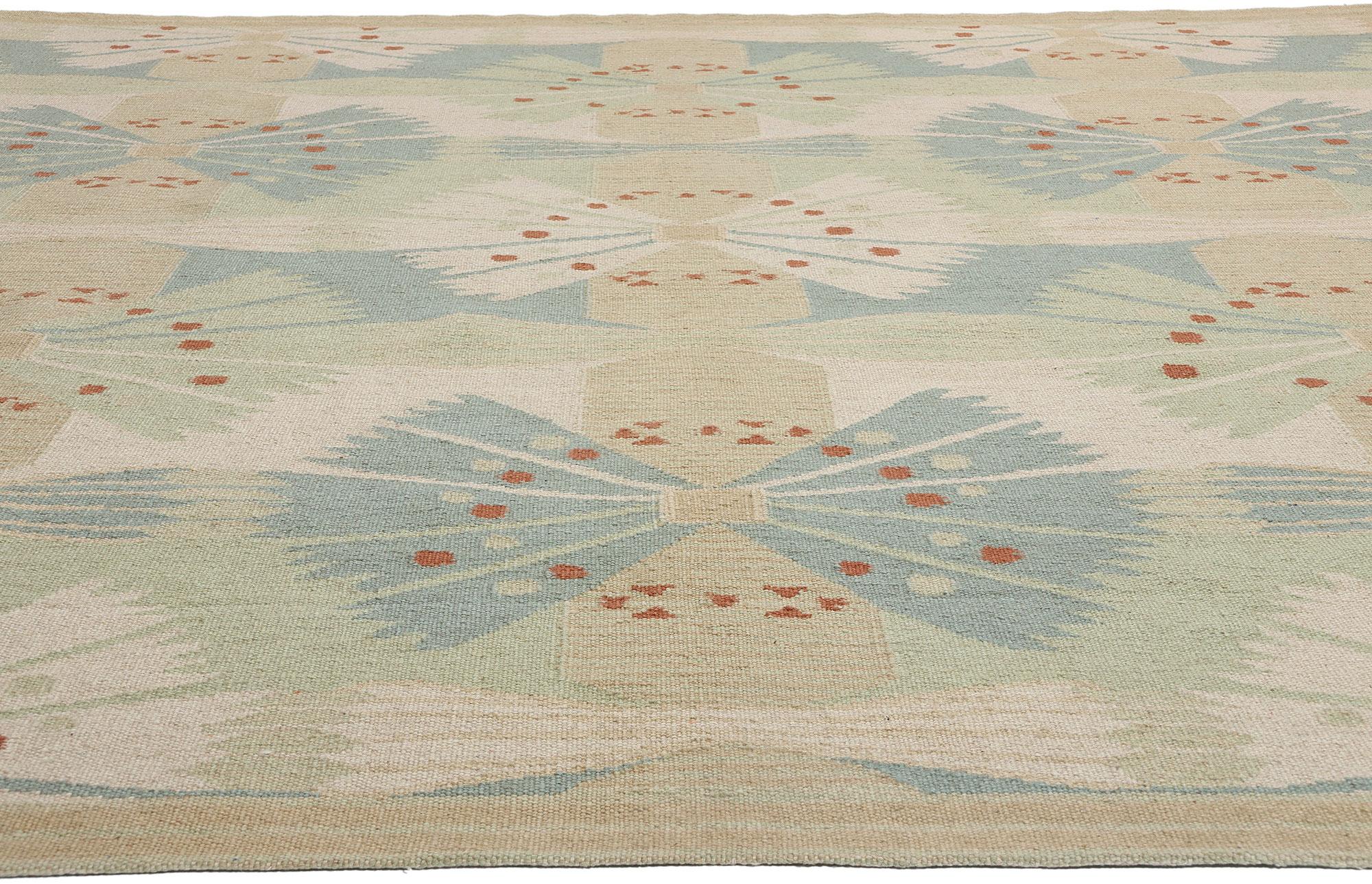 Scandinavo moderno New Scandinavian Modern Style Kilim Röllakan di ispirazione svedese, 11'05 x 12'02 in vendita