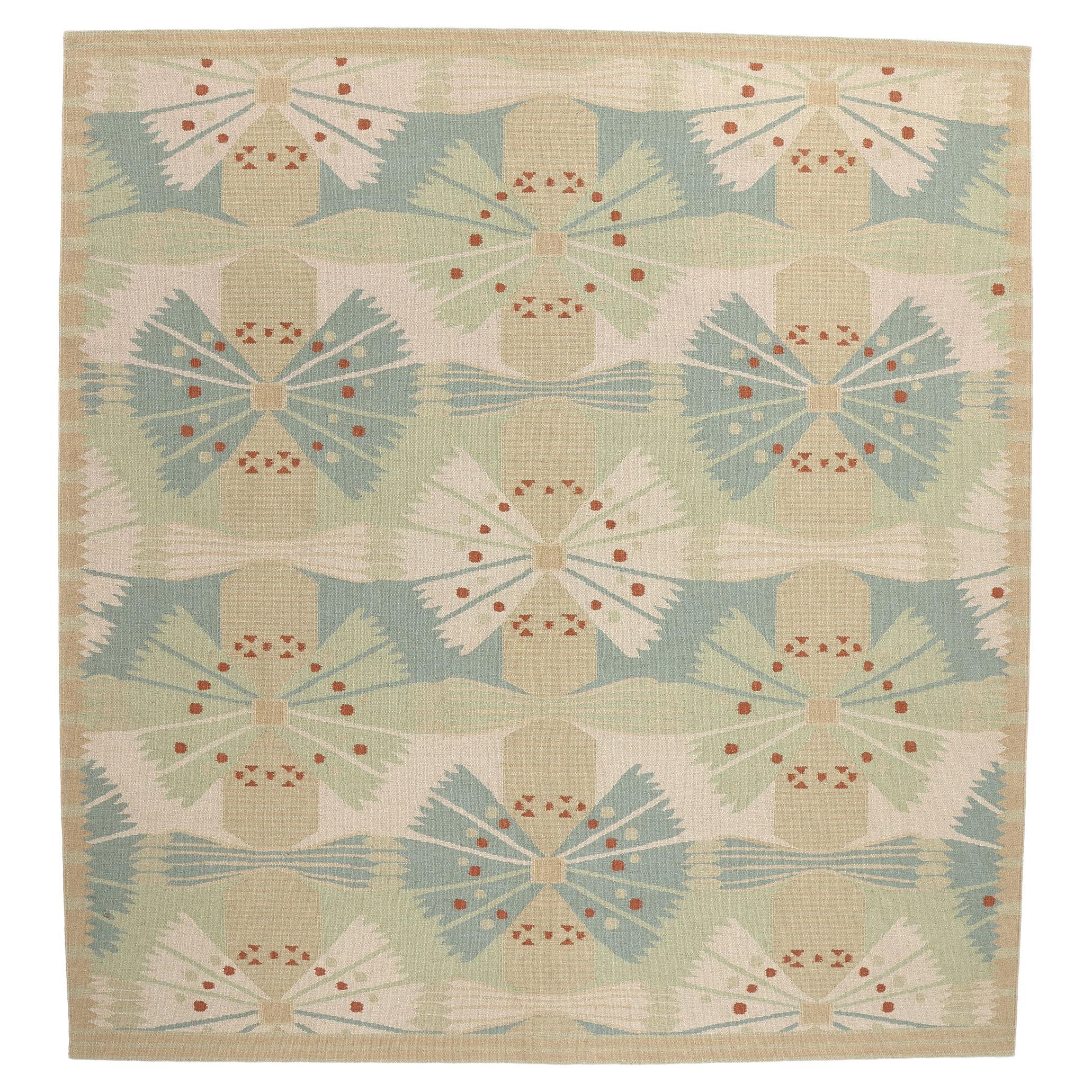 New Scandinavian Modern Style Swedish Inspired Kilim Röllakan, 11'05 x 12'02