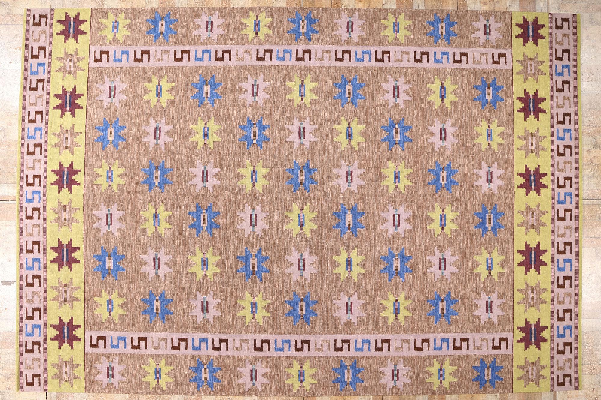 Hand-Woven New Scandinavian Modern Swedish Inspired Flatweave Carpet For Sale