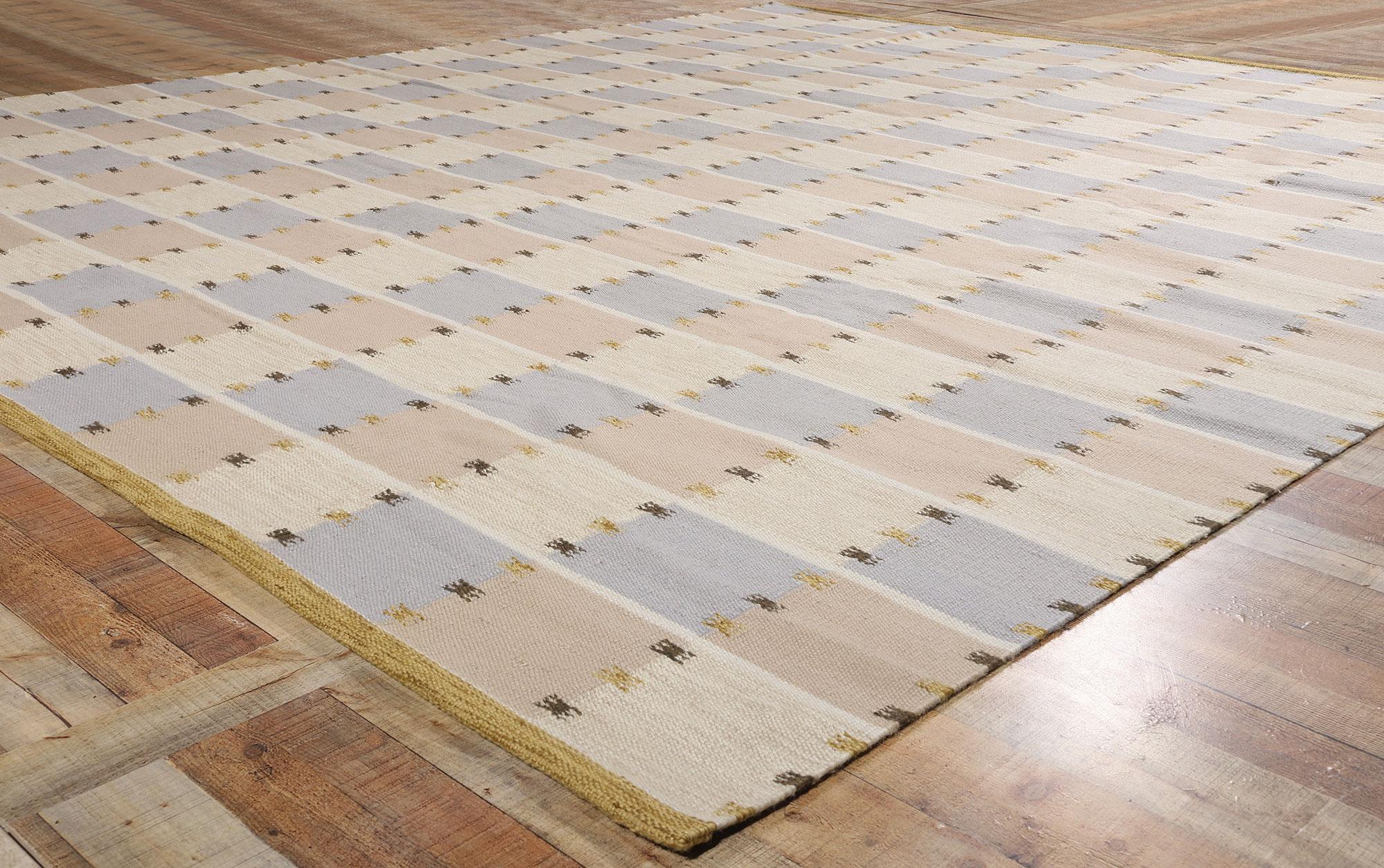 Contemporary New Scandinavian Swedish Inspired Kilim Röllakan, 11'09 x 13'07 For Sale