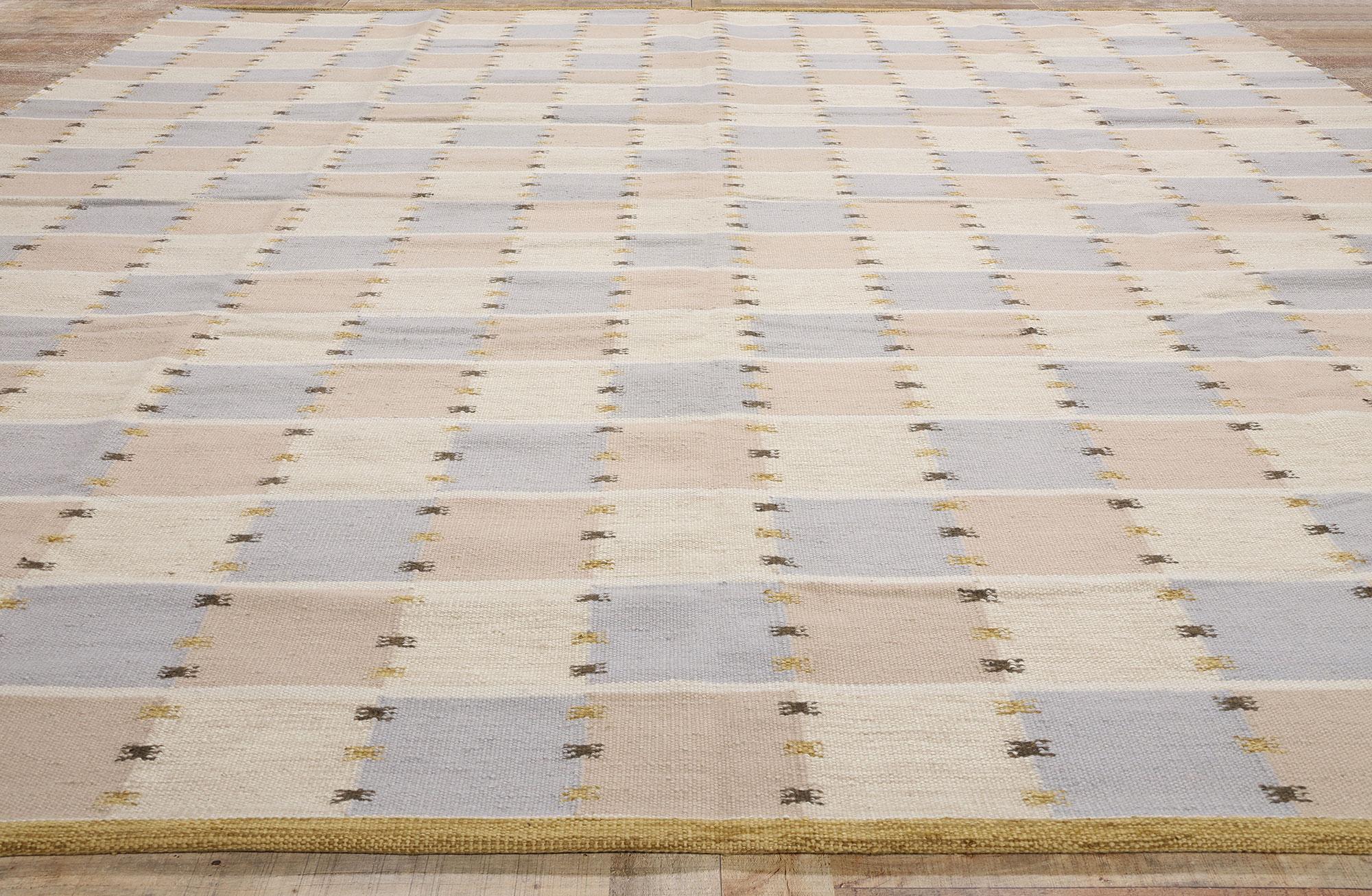 Wool New Scandinavian Swedish Inspired Kilim Röllakan, 11'09 x 13'07 For Sale