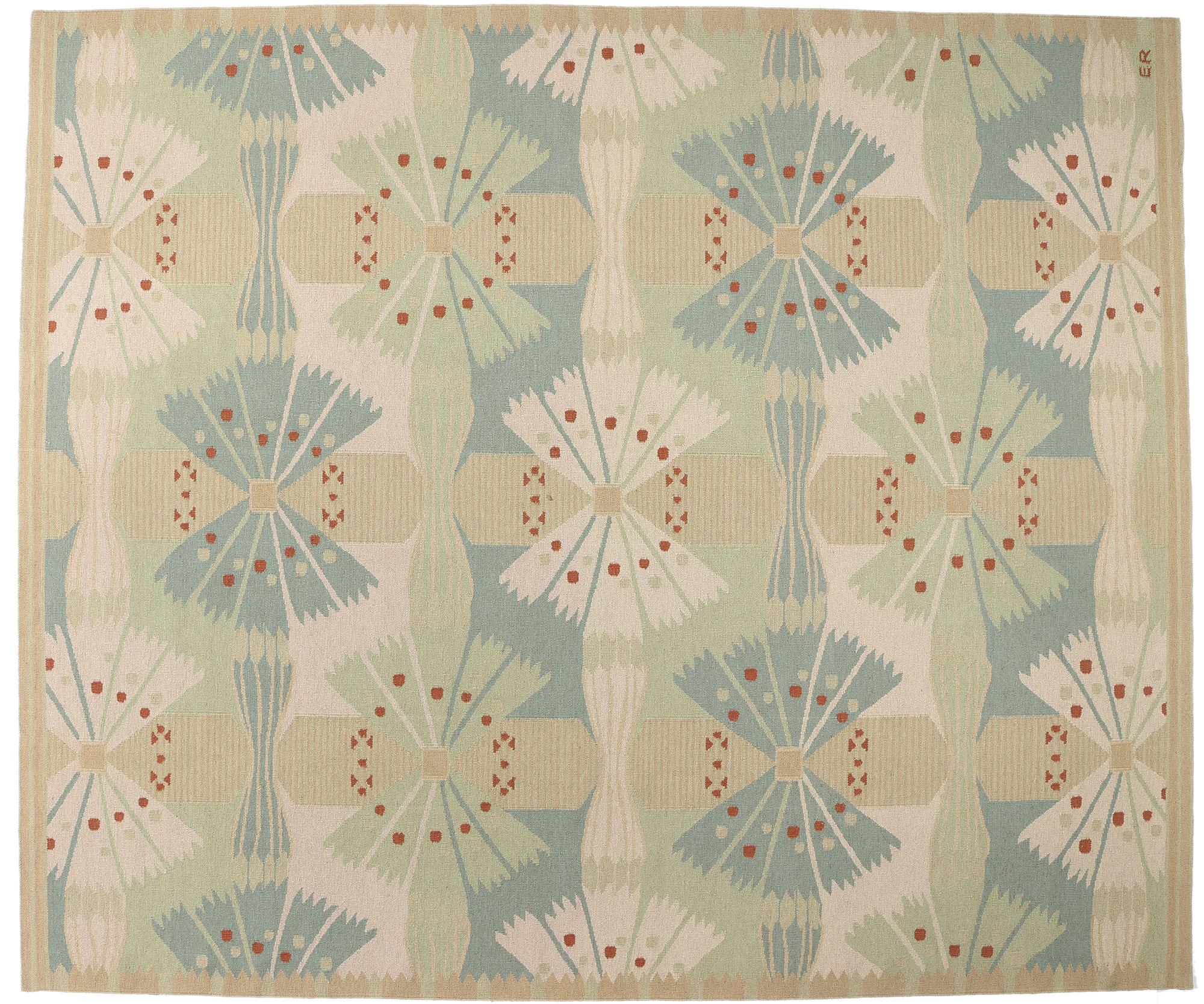 New Scandinavian Modern Swedish Inspired Kilim Röllakan, 12'04 x 14'08 For Sale 4