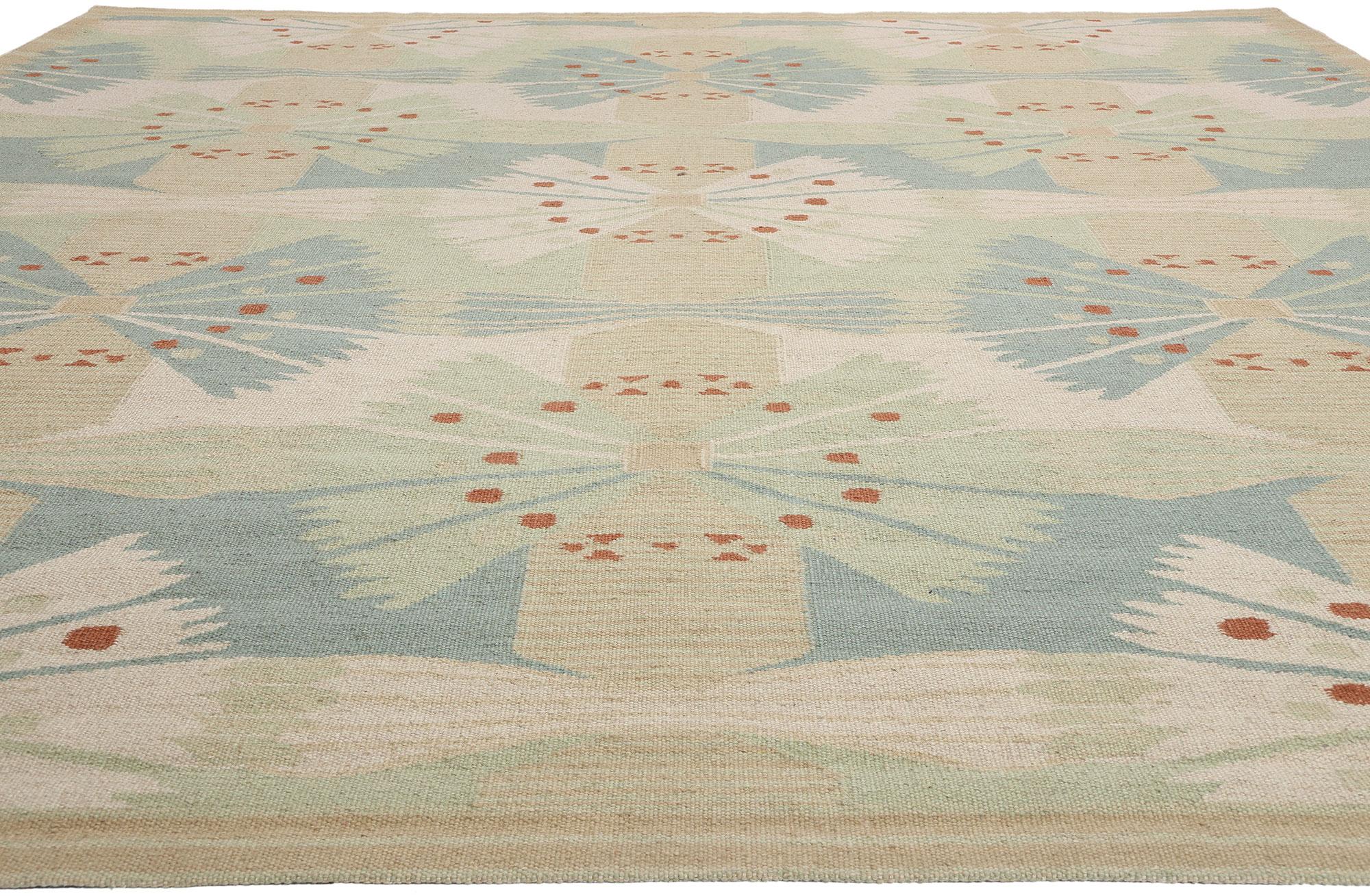 Indian New Scandinavian Modern Swedish Inspired Kilim Röllakan, 12'04 x 14'08 For Sale