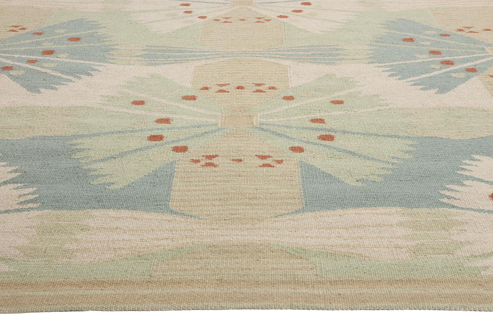 Hand-Woven New Scandinavian Modern Swedish Inspired Kilim Röllakan, 12'04 x 14'08 For Sale