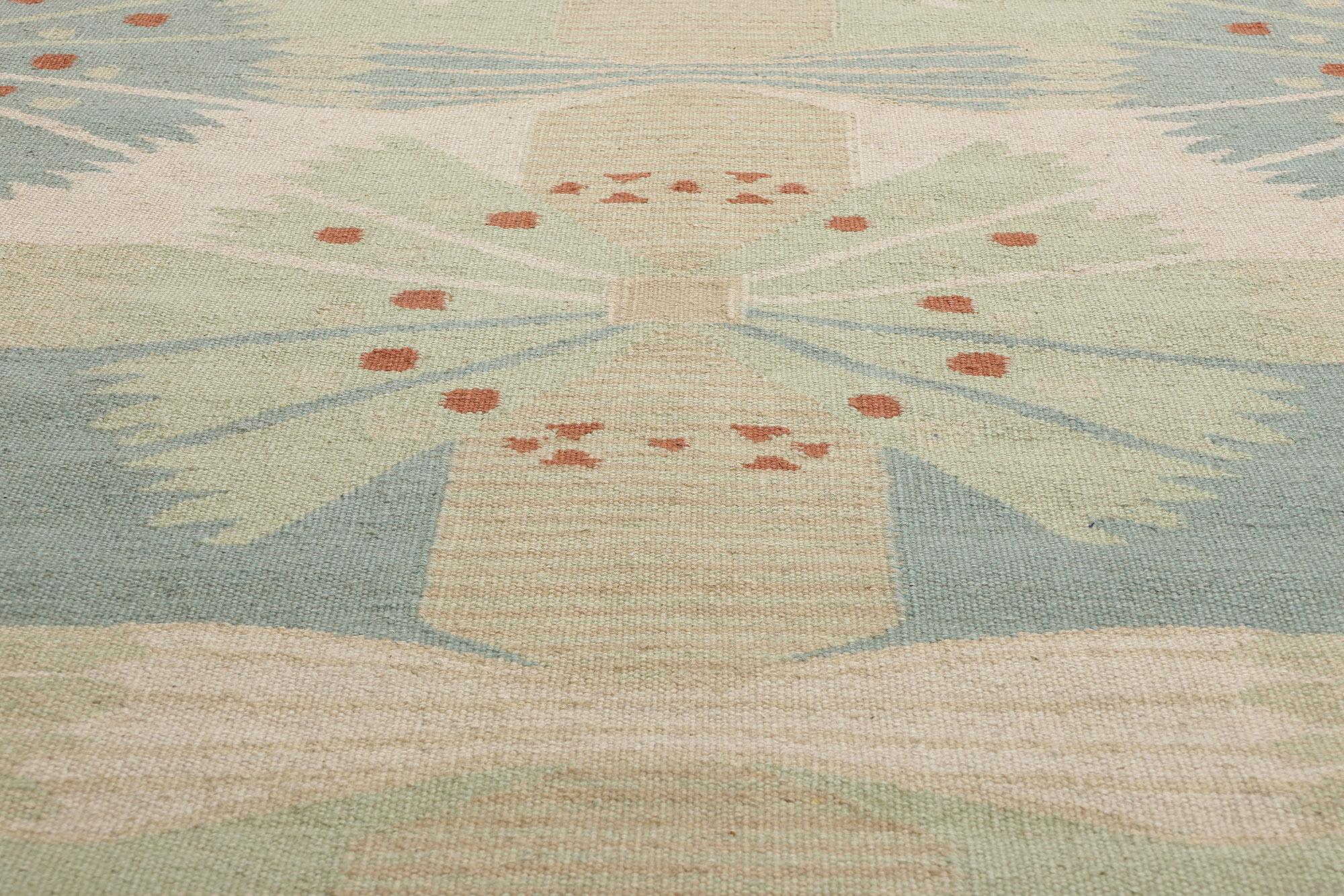 Contemporary New Scandinavian Modern Swedish Inspired Kilim Röllakan, 12'04 x 14'08 For Sale