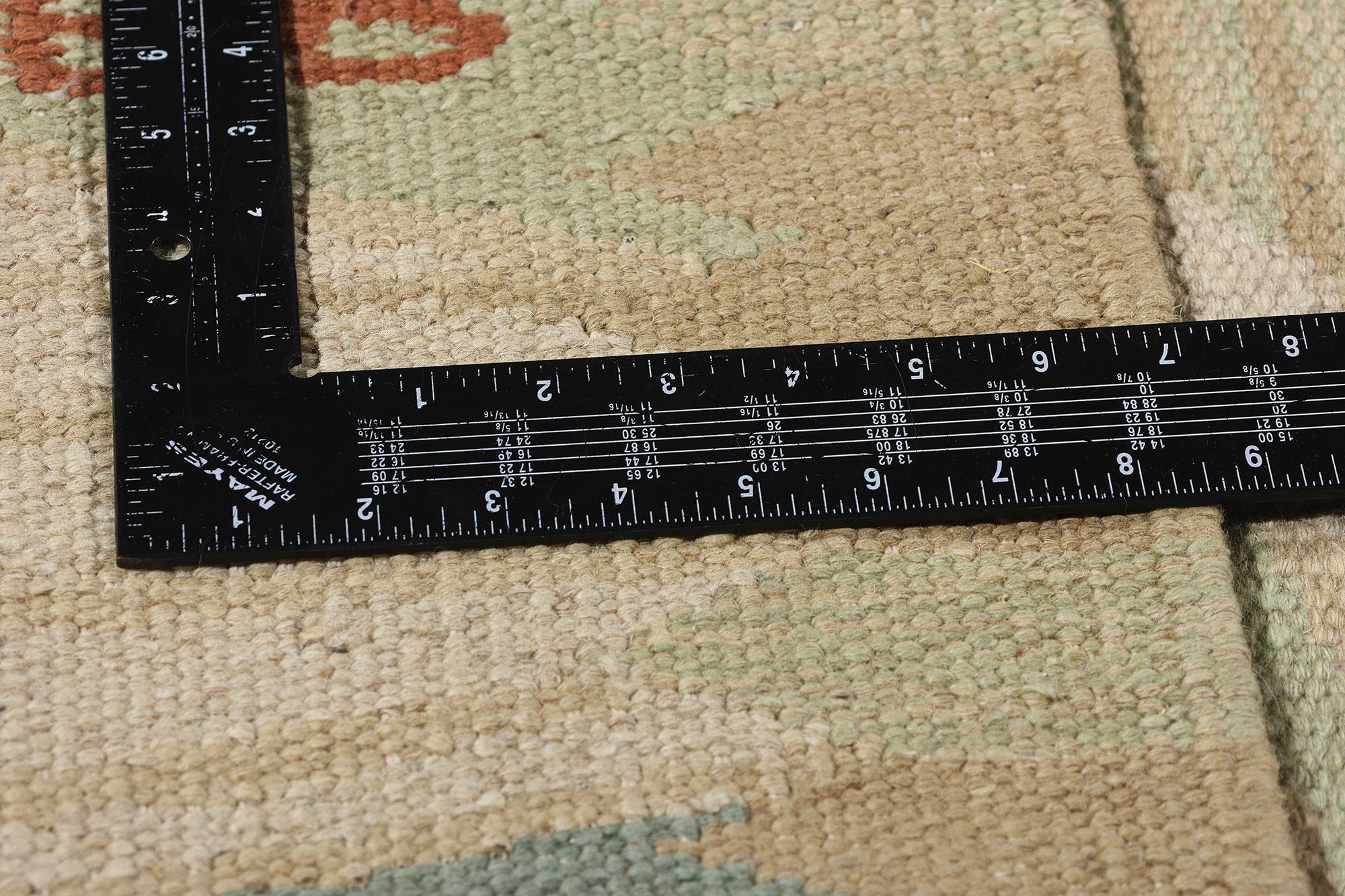 Wool New Scandinavian Modern Swedish Inspired Kilim Röllakan, 12'04 x 14'08 For Sale
