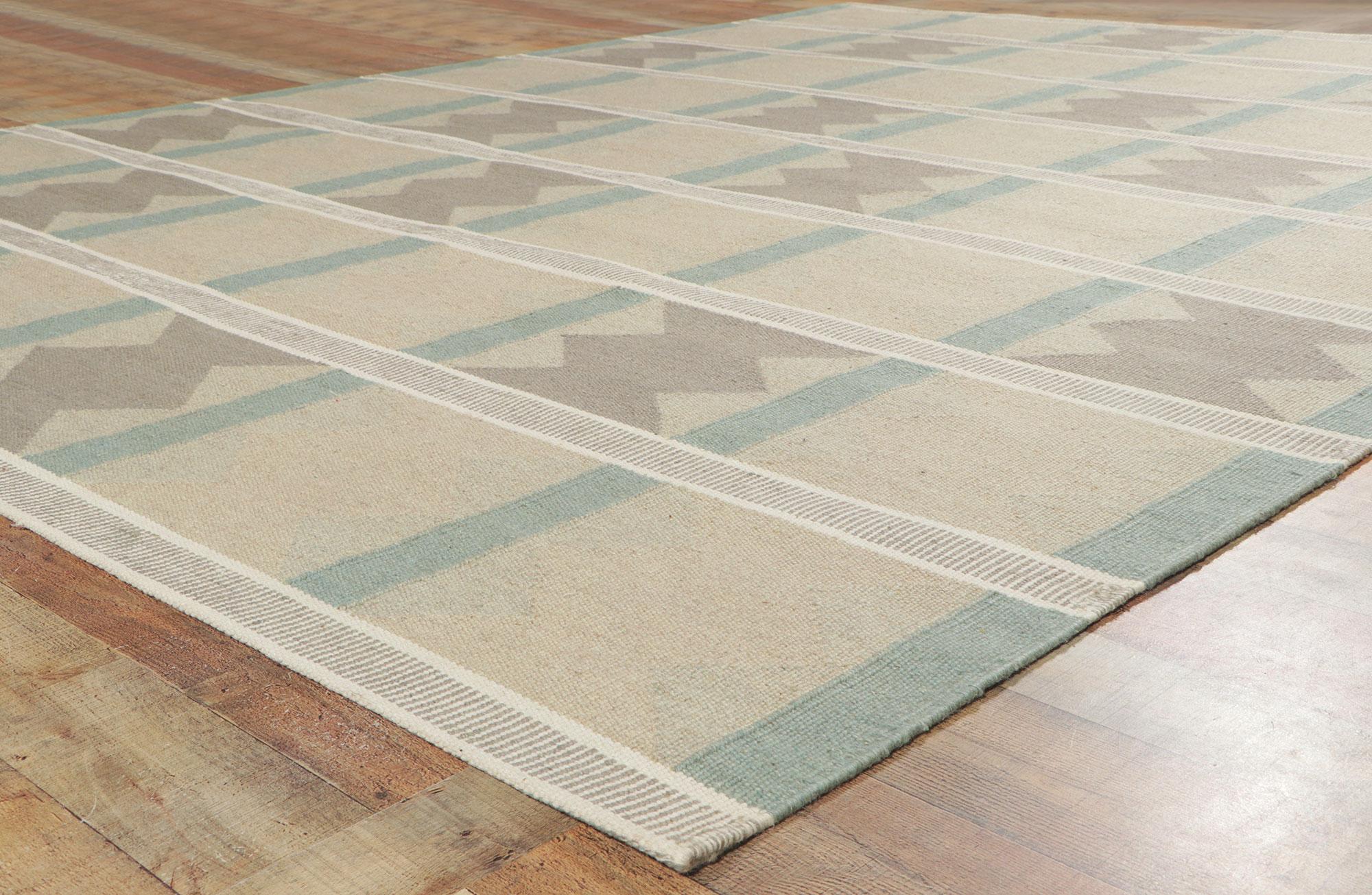 Wool New Scandinavian Swedish Ingegerd Silow Inspired Kilim Röllakan, 09'03 x 11'11 For Sale
