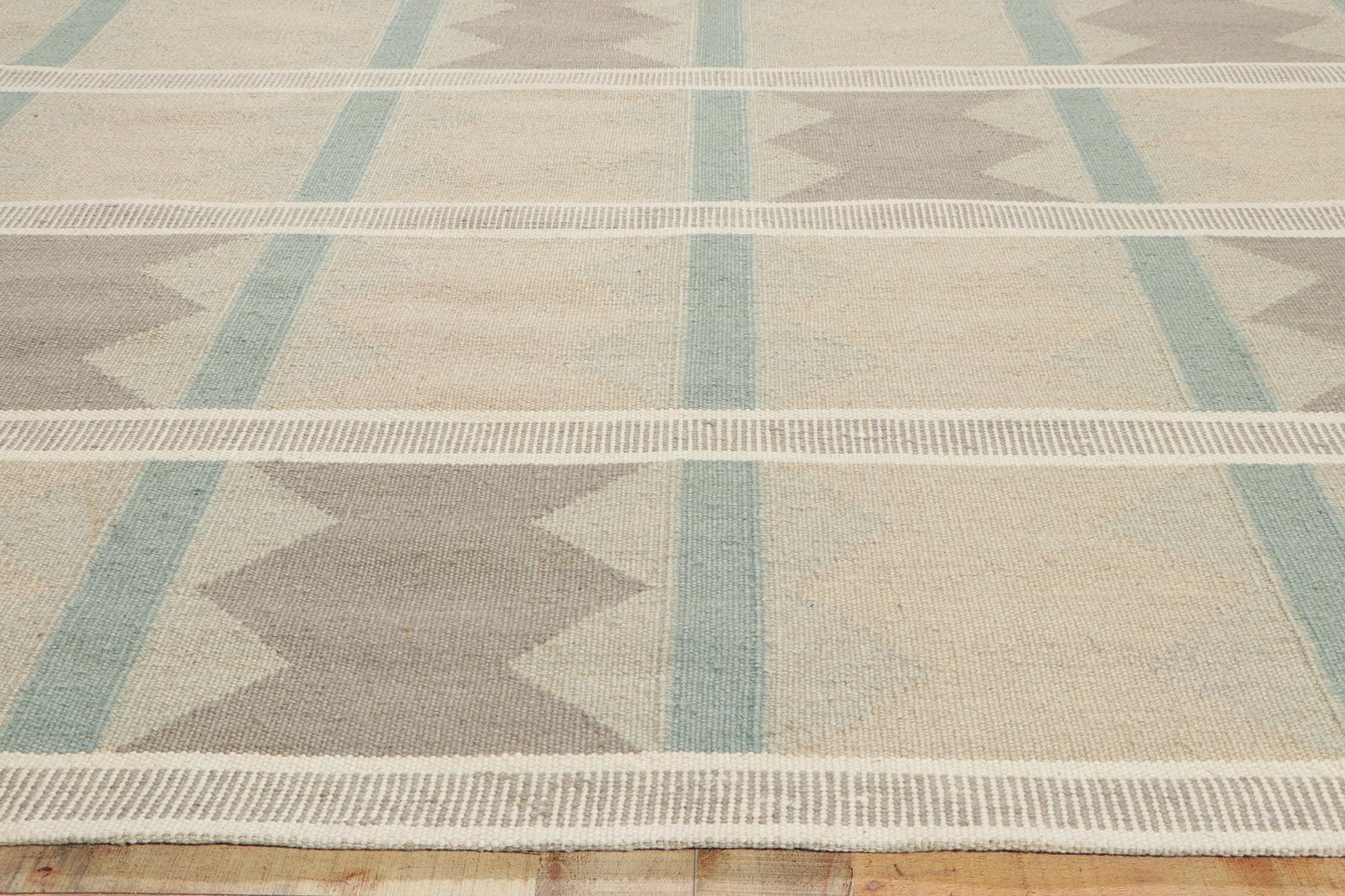Wool New Scandinavian Swedish Ingegerd Silow Inspired Kilim Röllakan, 10'03 x 13'05 For Sale