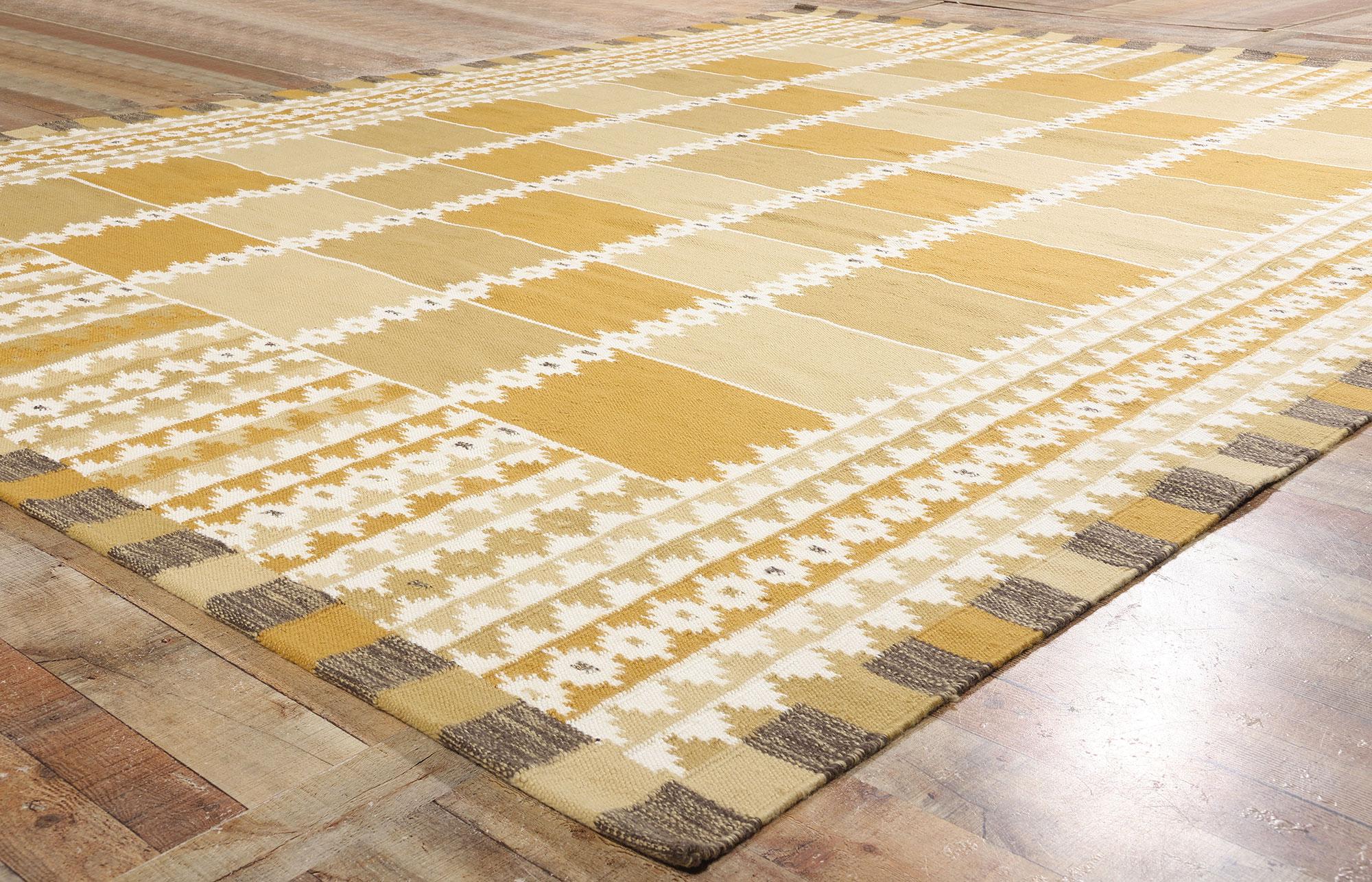 Contemporary New Scandinavian Swedish Inspired Kilim Röllakan, 10'02 x 13'00