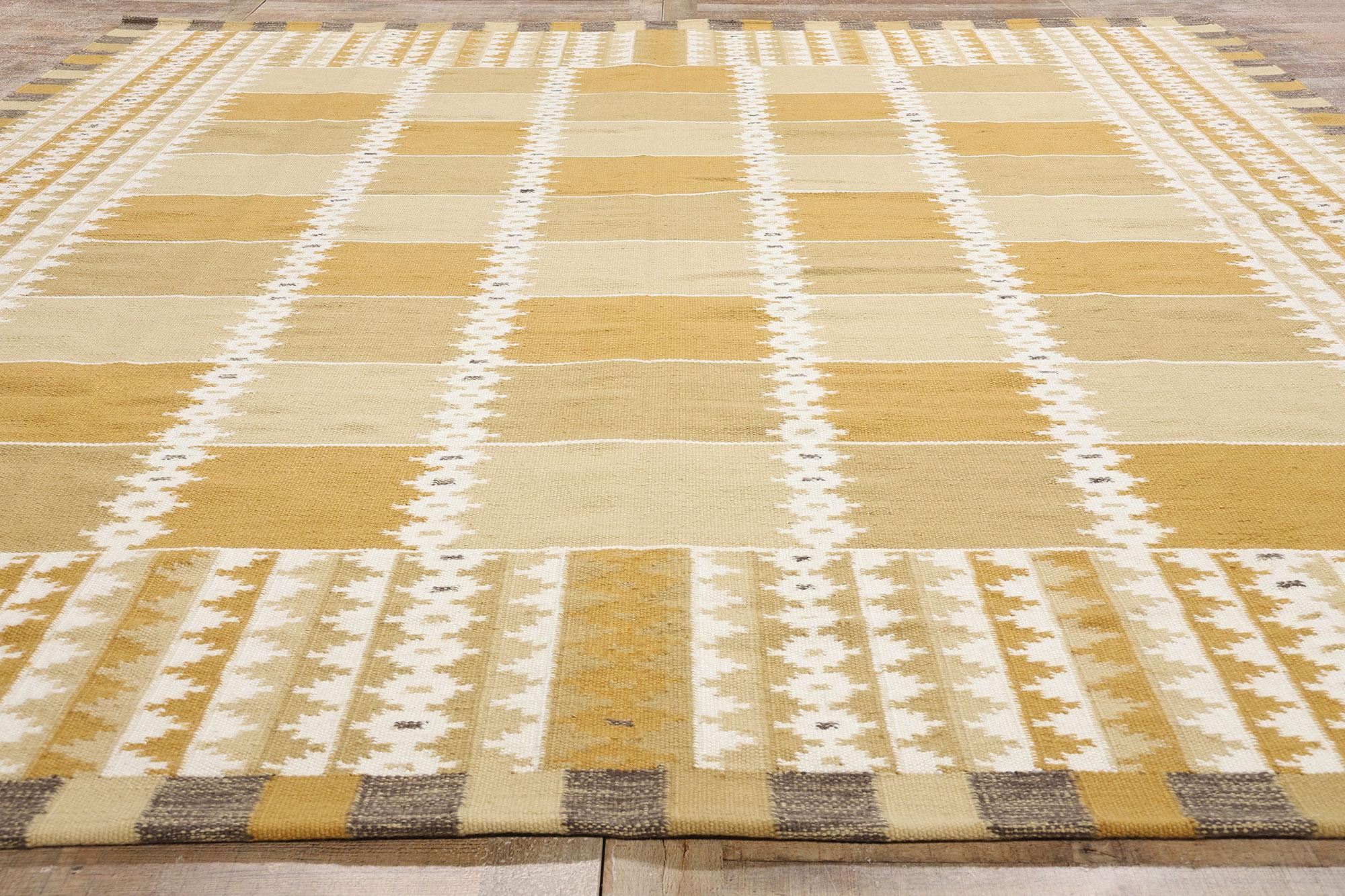 Wool New Scandinavian Swedish Inspired Kilim Röllakan, 10'02 x 13'00