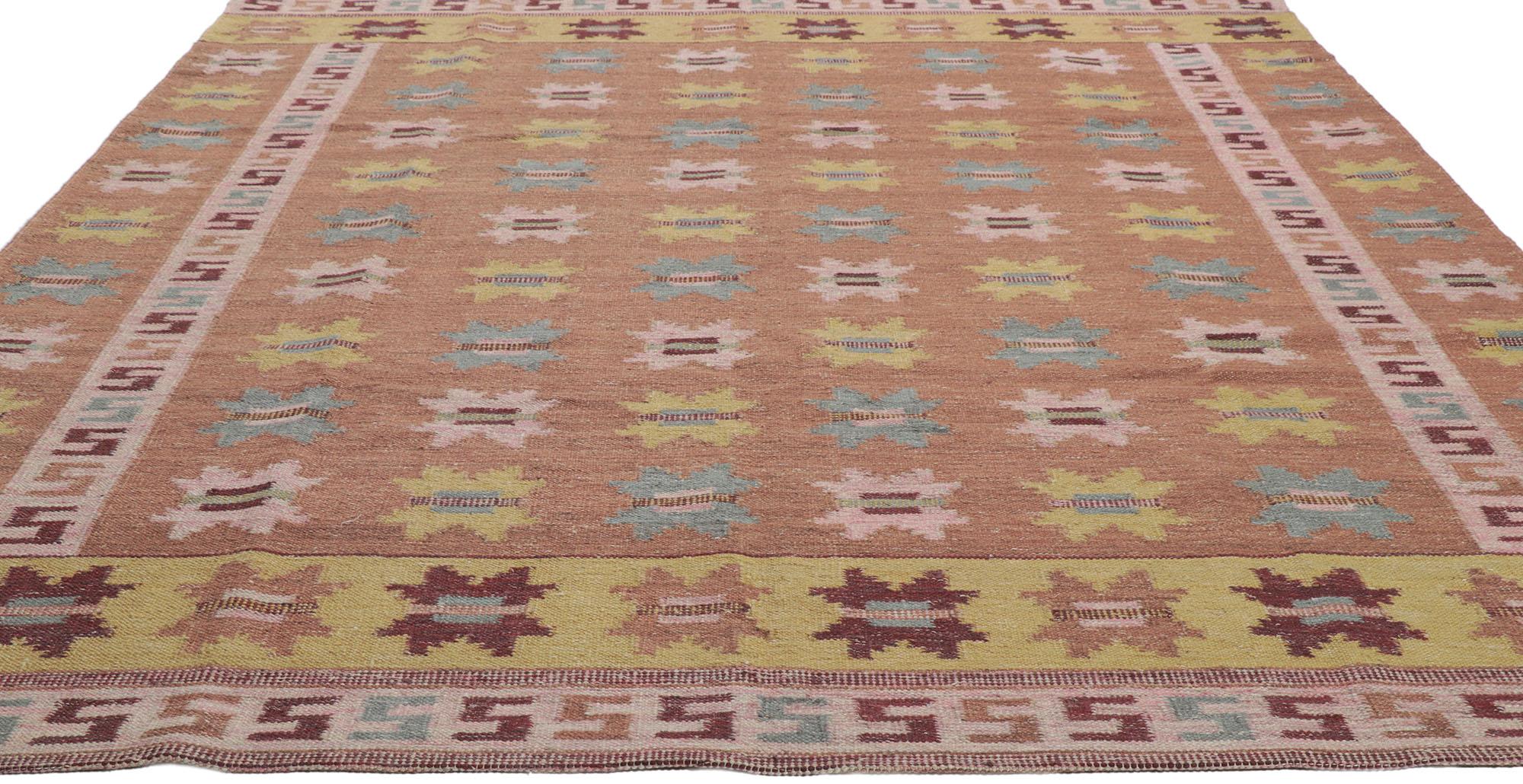 Hand-Woven Swedish Inspired Kilim Rug, Scandinavian Modern Meets Sublime Simplicity For Sale