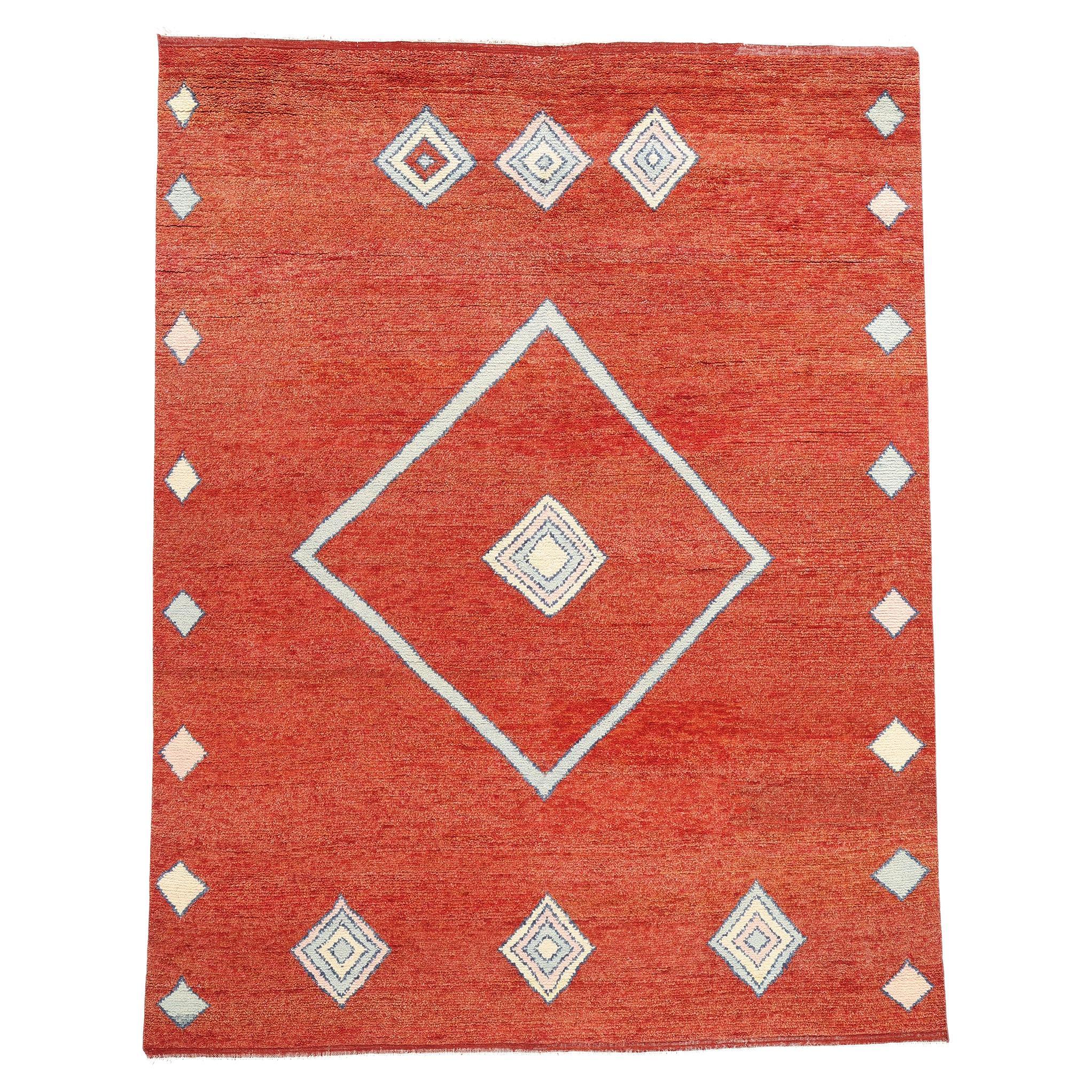 Nouveau tapis marocain rouge écarlate Nomad Modern, 09'04 x 11'11 en vente
