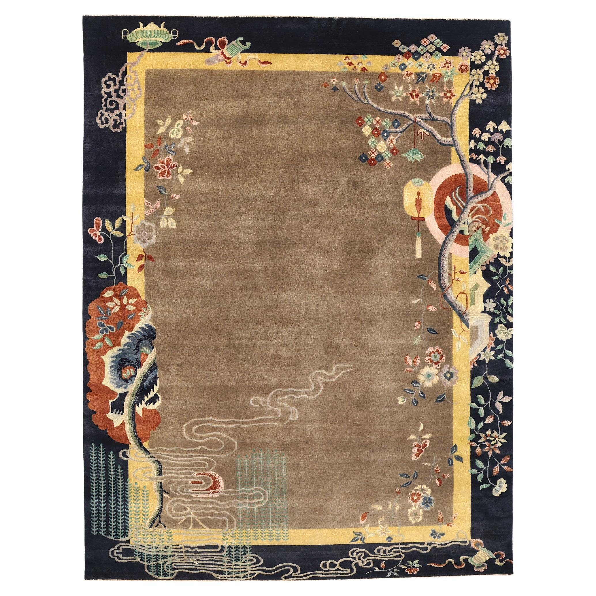 New Scholar's Harmony Modernity Chinese Art Deco Rug, 09'10 x 12'10 en vente