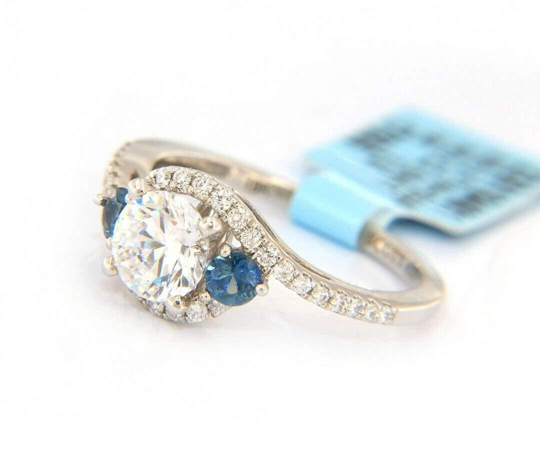 Round Cut New Scott Kay Diamond and Sapphire Swirl Semi Mount Ring in 18K White Gold For Sale