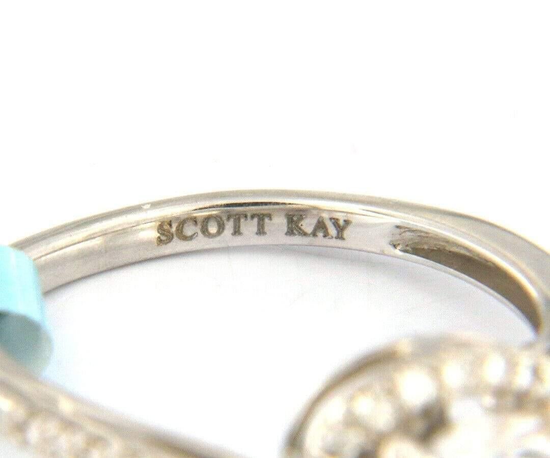 New Scott Kay Diamond and Sapphire Swirl Semi Mount Ring in 18K White Gold In New Condition For Sale In Vienna, VA