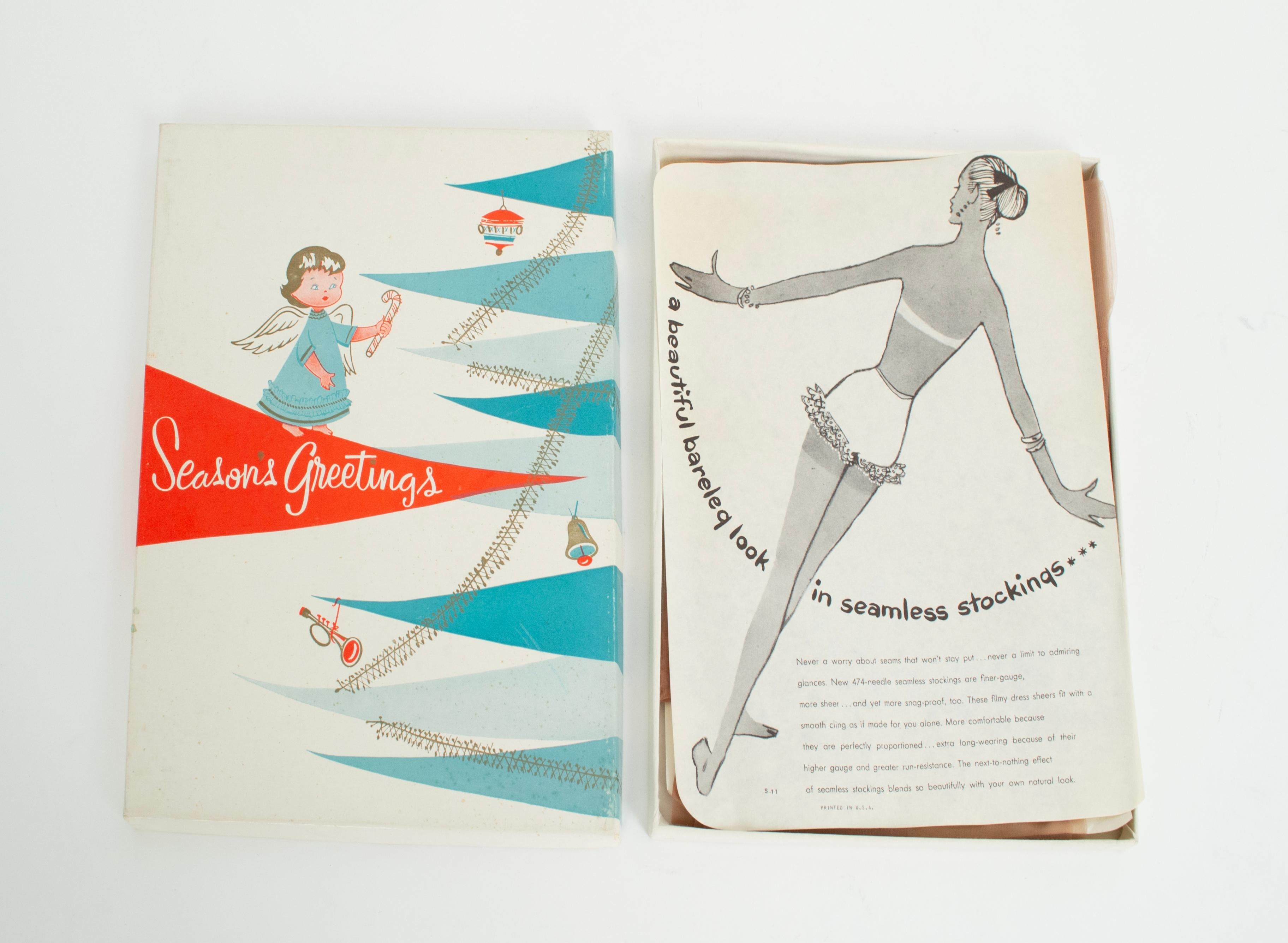 Nuevas medias sin costuras desnudas hasta el muslo en caja de felicitaciones de temporada - 10,5, 1950 en venta 4