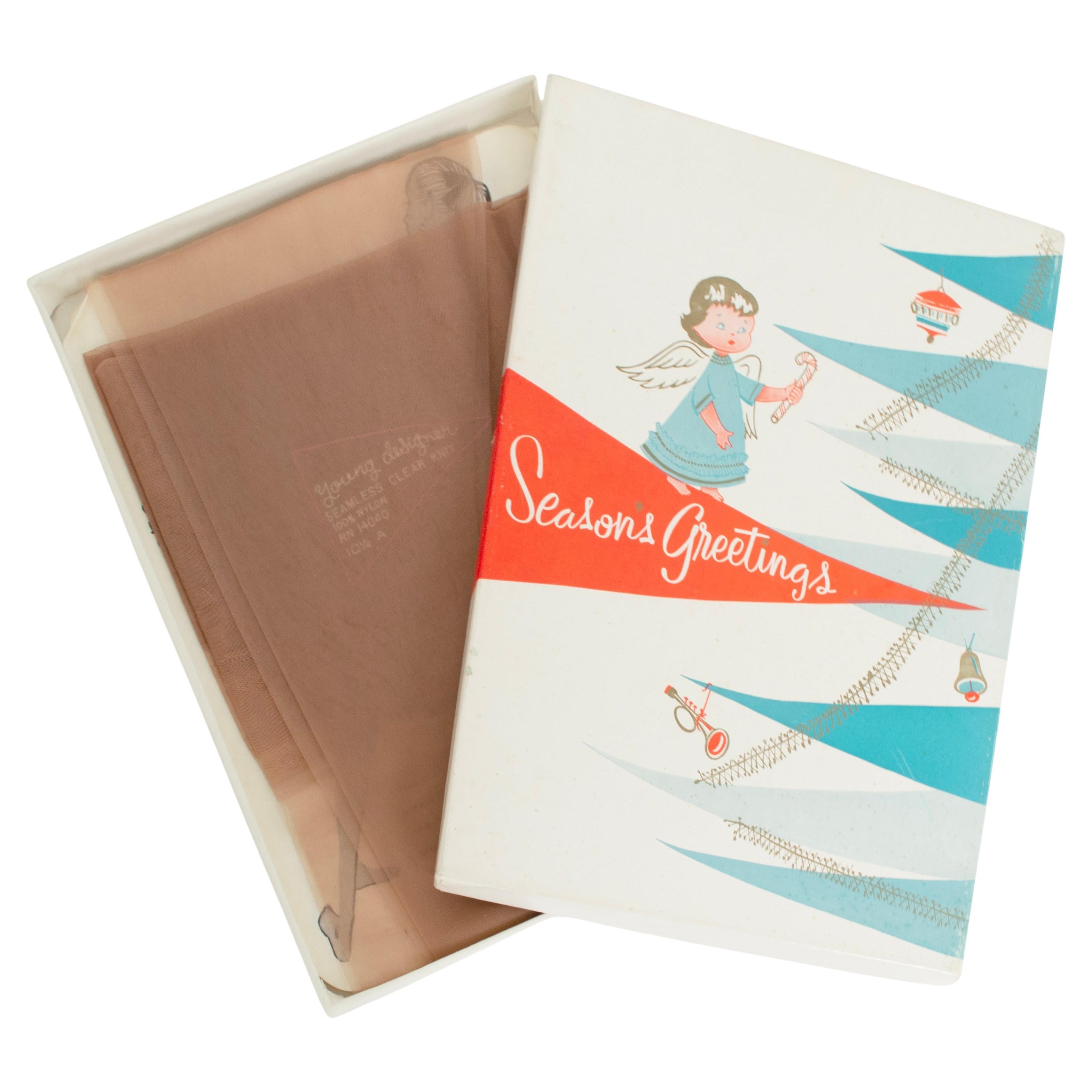 Nuevas medias sin costuras desnudas hasta el muslo en caja de felicitaciones de temporada - 10,5, 1950