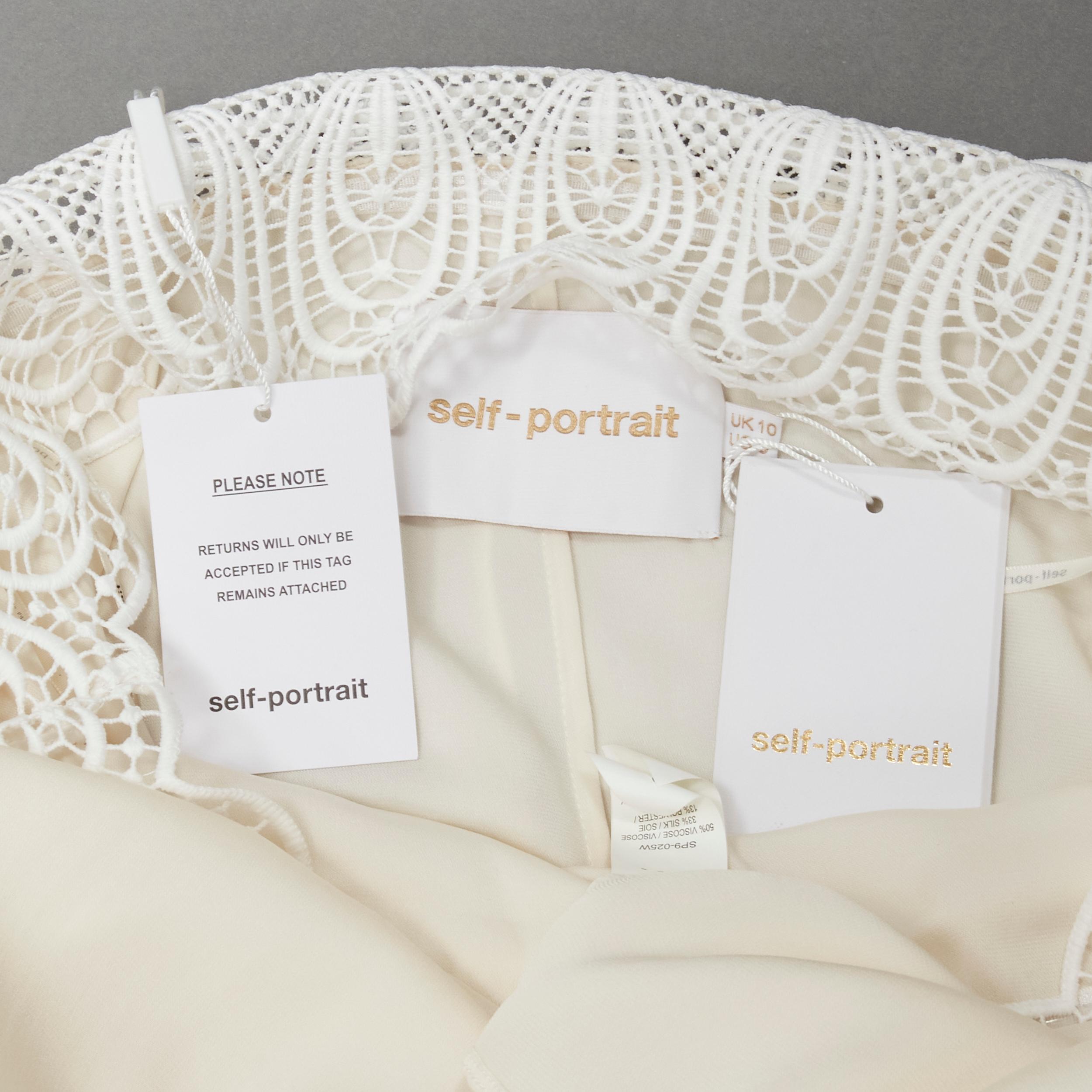 new SELF PORTRAIT cream lace detail off shoulder wedding dress UK10 M For Sale 5