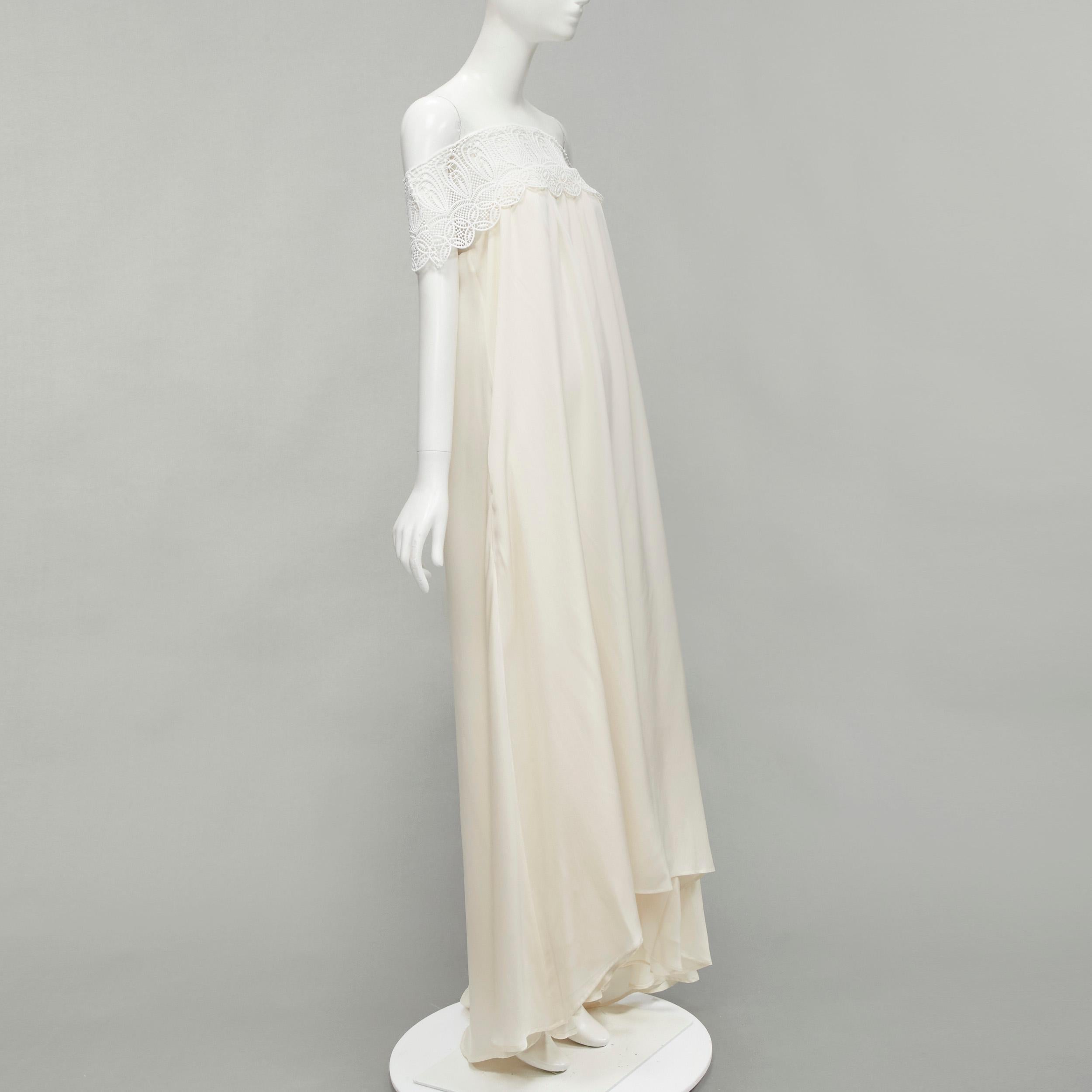 Gray new SELF PORTRAIT cream lace detail off shoulder wedding dress UK10 M For Sale