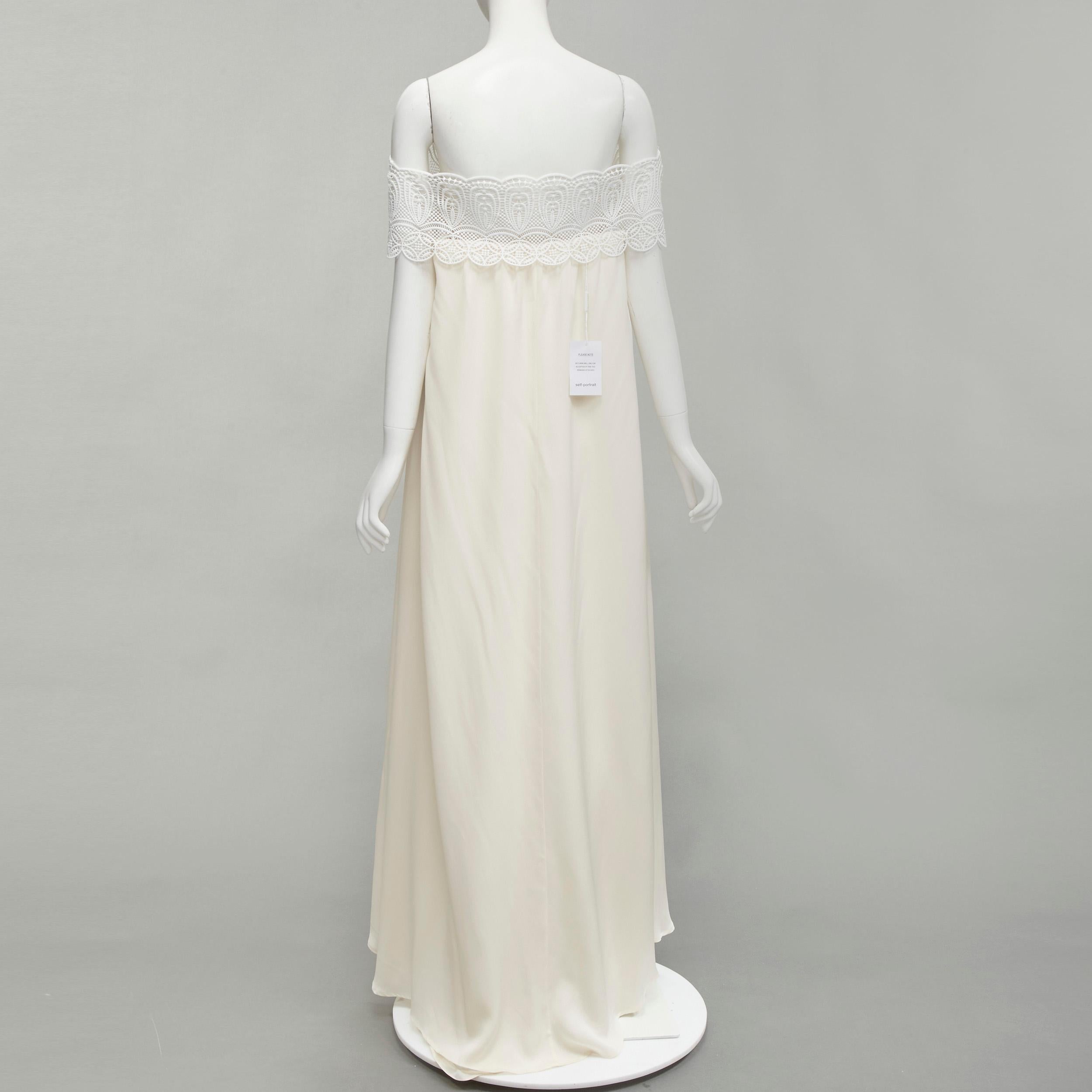 Women's new SELF PORTRAIT cream lace detail off shoulder wedding dress UK10 M For Sale
