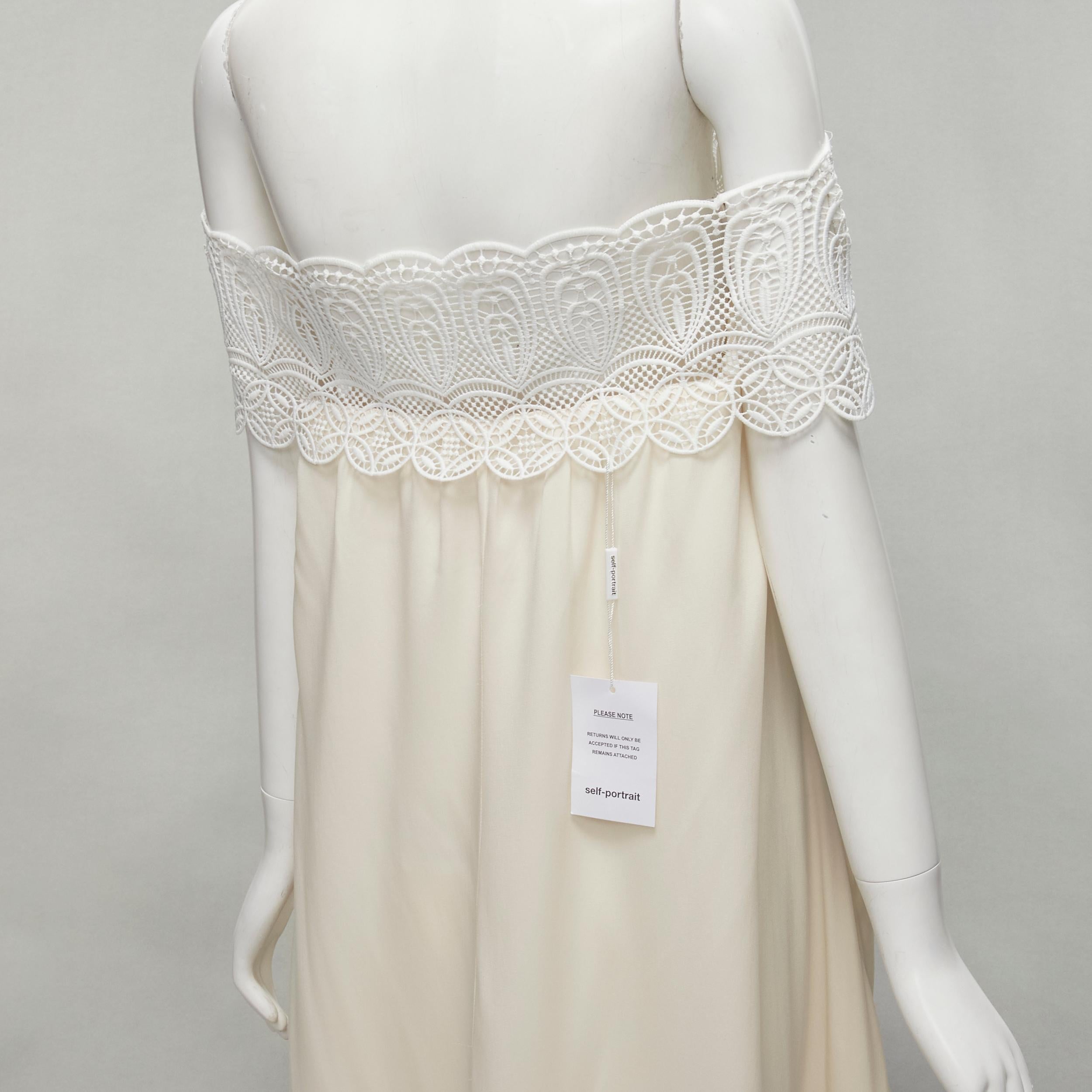 new SELF PORTRAIT cream lace detail off shoulder wedding dress UK10 M For Sale 4