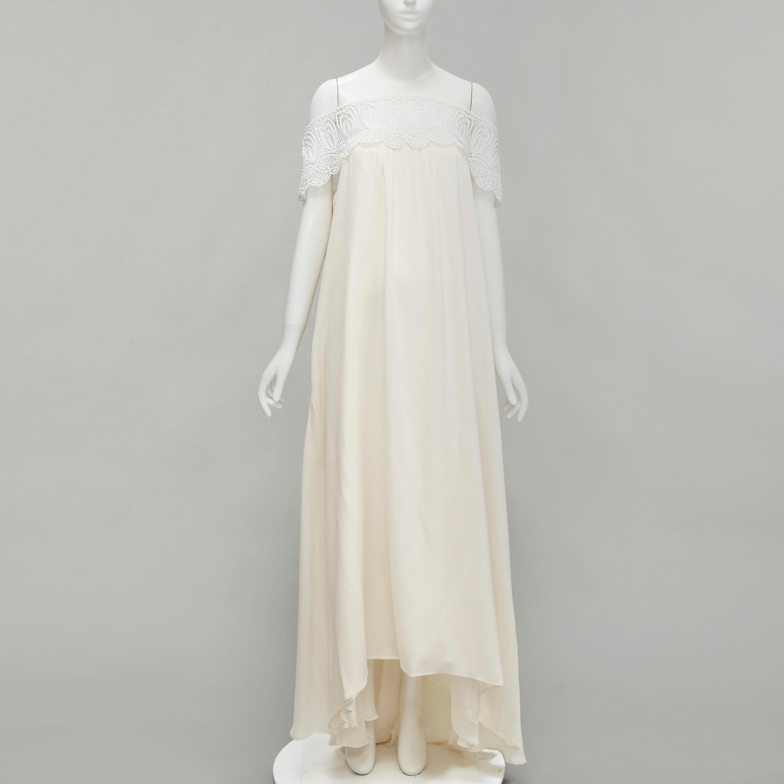 new SELF PORTRAIT cream lace detail off shoulder wedding dress UK10 M For Sale