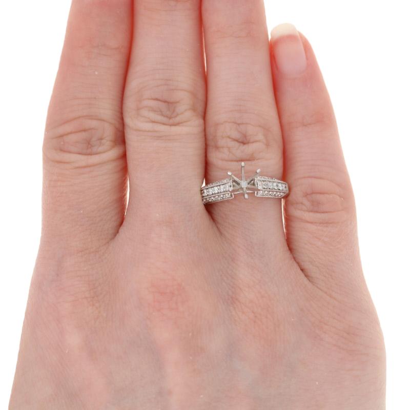 Round Cut Semi-Mount Engagement Ring, 14k Gold for Center Milgrain w/ Diamonds For Sale