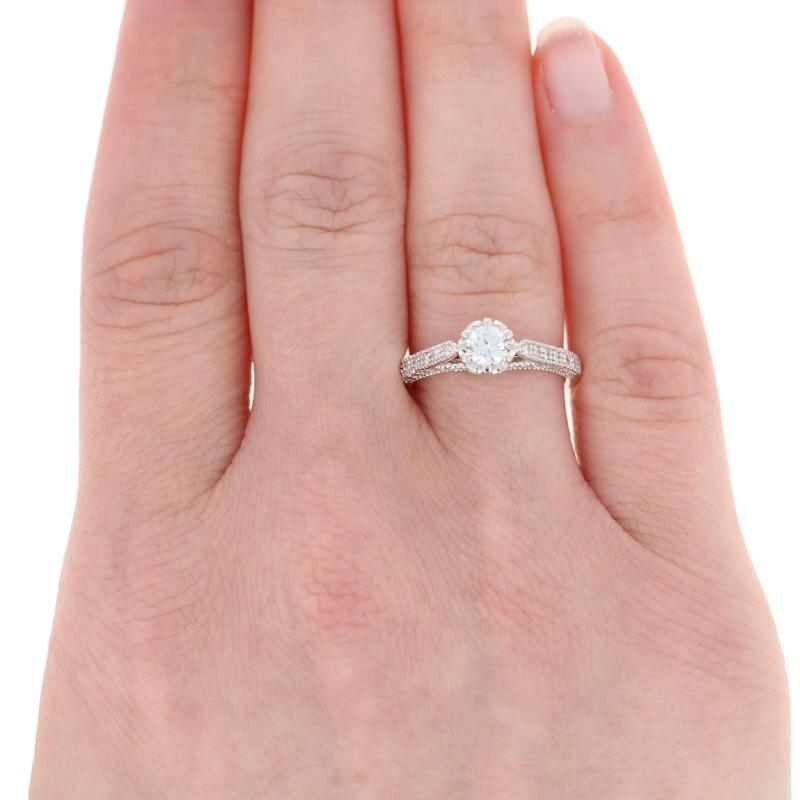 Round Cut Semi-Mount Engagement Ring, 14 Karat White Gold Center .33 Carat For Sale