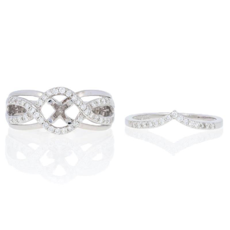 Women's Semi-Mount Engagement Ring and Wedding Band, 14 Karat Gold Center Halo .50 Carat For Sale