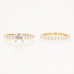 Semi-Mount Engagement Ring and Wedding Band, 18 Karat Gold Diamonds 1.27 Carat
