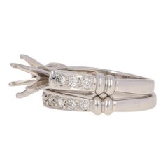Semi-Mount Ring and Wedding Band Set, 18 Karat Gold with Diamond Accents