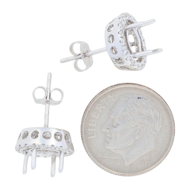 Semi-Mount Halo Earrings, 14 Karat Gold Pierced Studs Diamond Accents .63 Carat In New Condition In Greensboro, NC