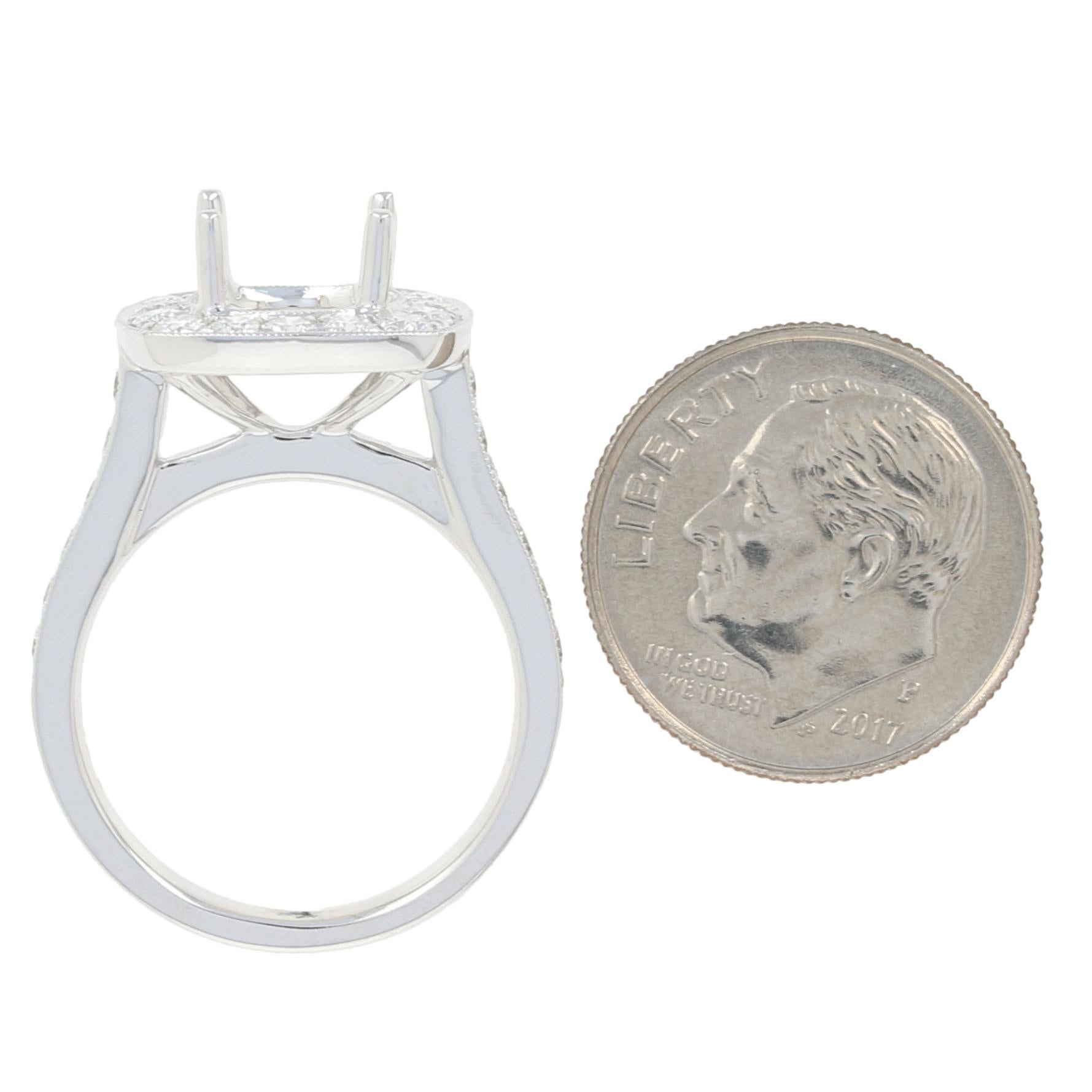 Women's New Semi-Mount Halo Engagement Ring, 14k Gold Round Brilliant .83ctw
