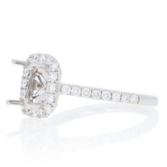 Semi-Mount Halo Ring, 14 Karat Gold for Emerald Cut Center Dias .60 Carat