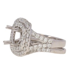 New Semi-Mount Halo Engagement Ring & Wedding Band, 18k Gold 2.35ctw