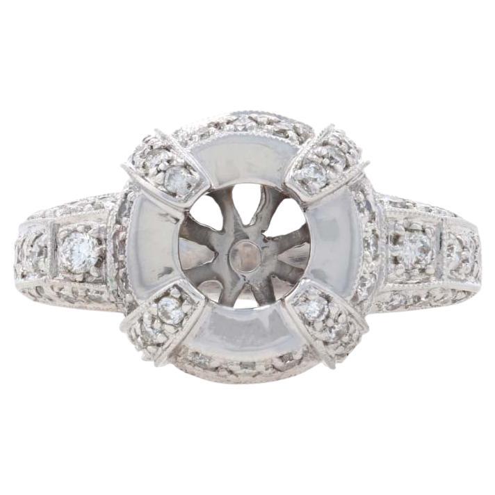 New Semi-Mount Halo Ring -18k Gold Center Round Brilliant Accents .53ctw For Sale