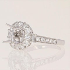 Semi-Mount Halo Ring 18k Gold Cushion or Round with Diamond Accents .88 Carat