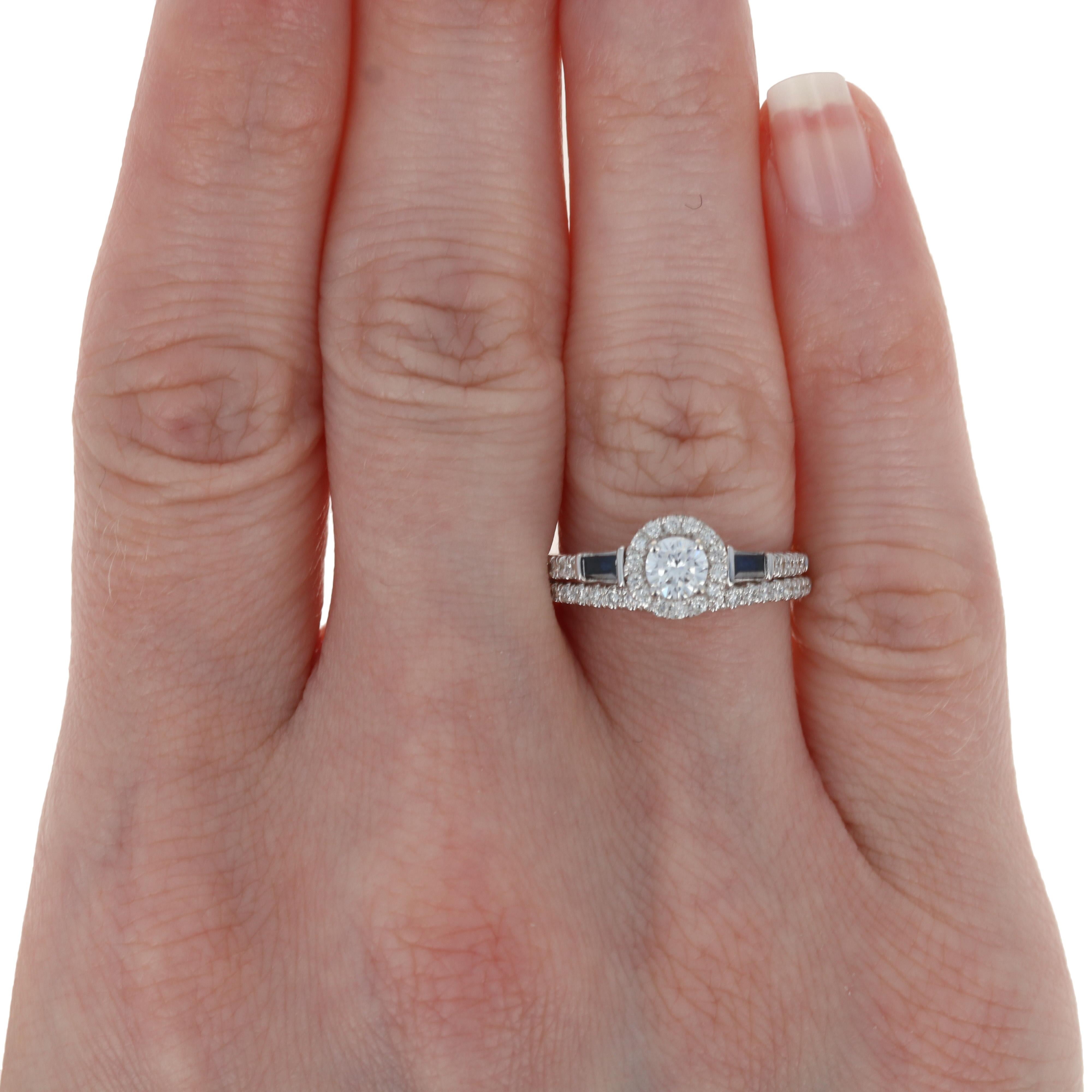 New Semi-Mount Wedding Set, 14k White Gold Diamonds & Sapphires .85ctw In New Condition For Sale In Greensboro, NC