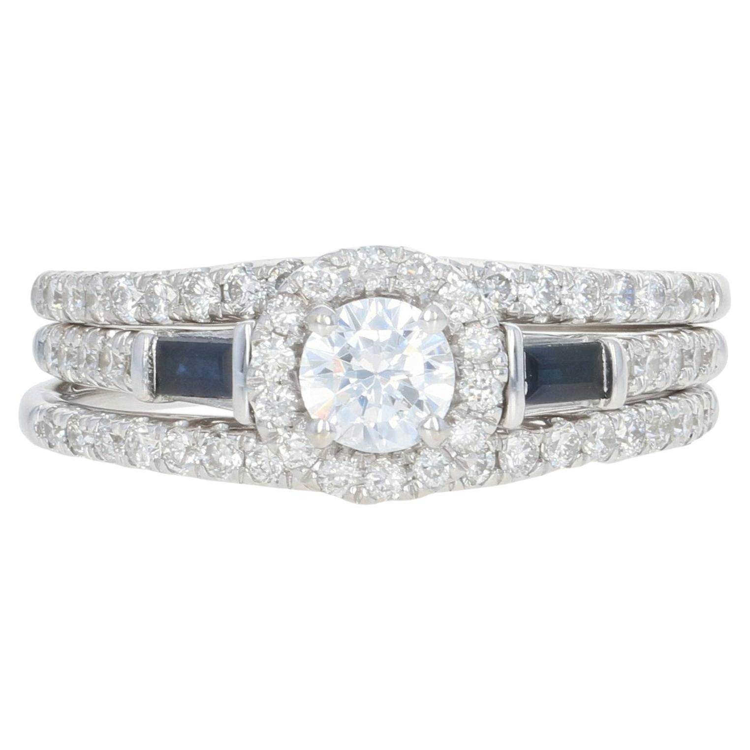 Nouvelle parure de mariage semi-montante, or blanc 14k Diamants et saphirs .85ctw en vente