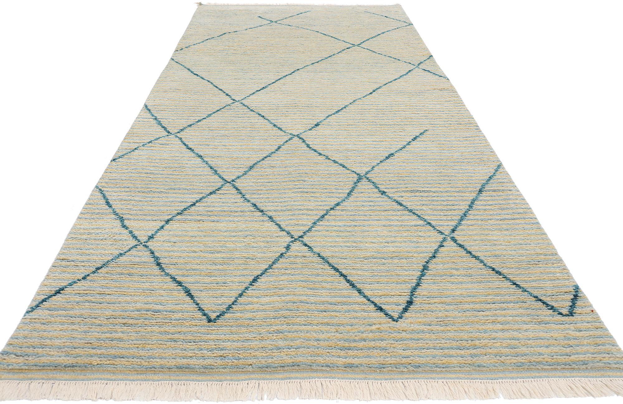 Bohemian New Serene Strands Modern Moroccan Carpet Runner, 04'03 x 12'02 For Sale