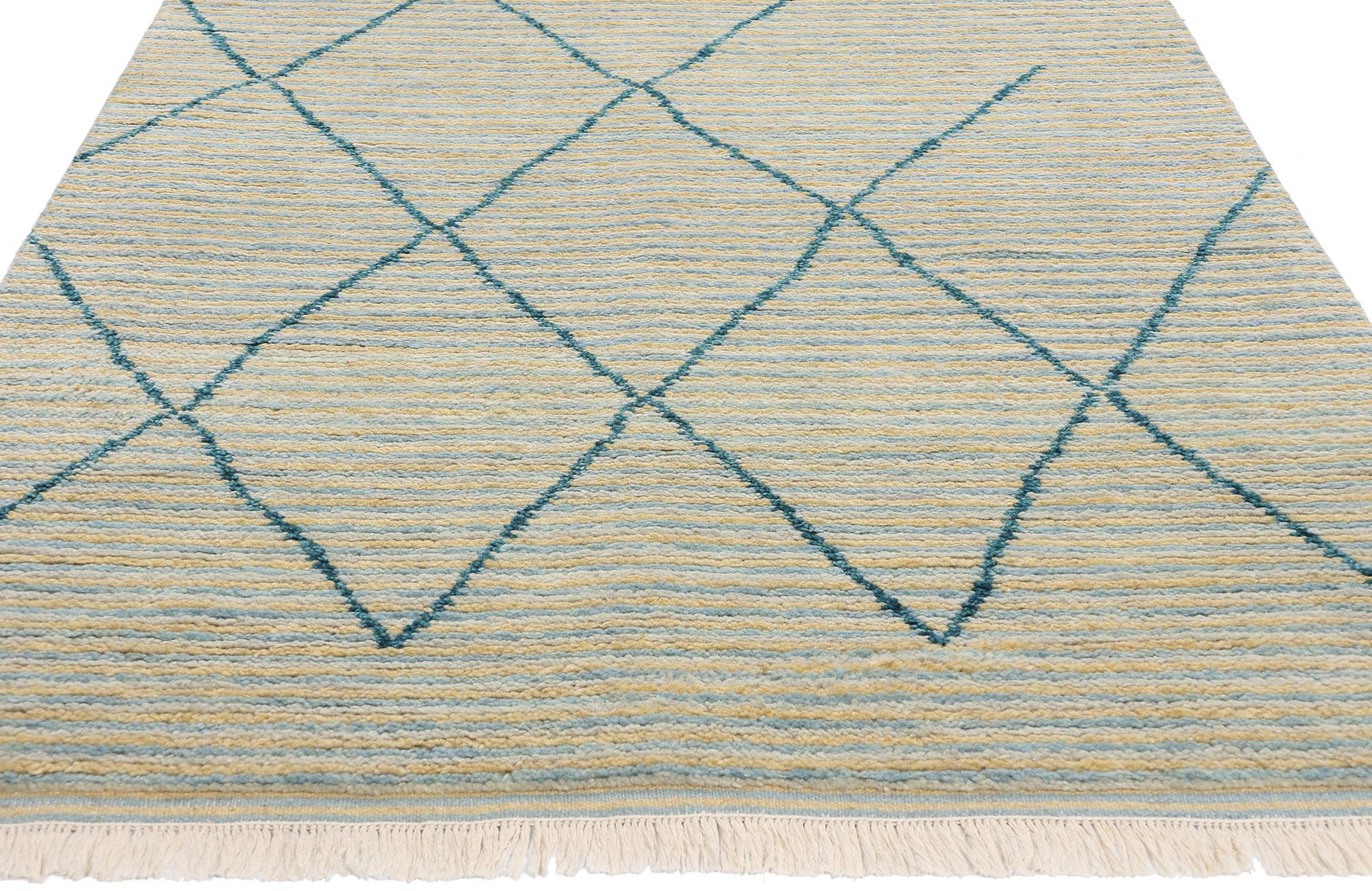 Indian New Serene Strands Modern Moroccan Carpet Runner, 04'03 x 12'02 For Sale