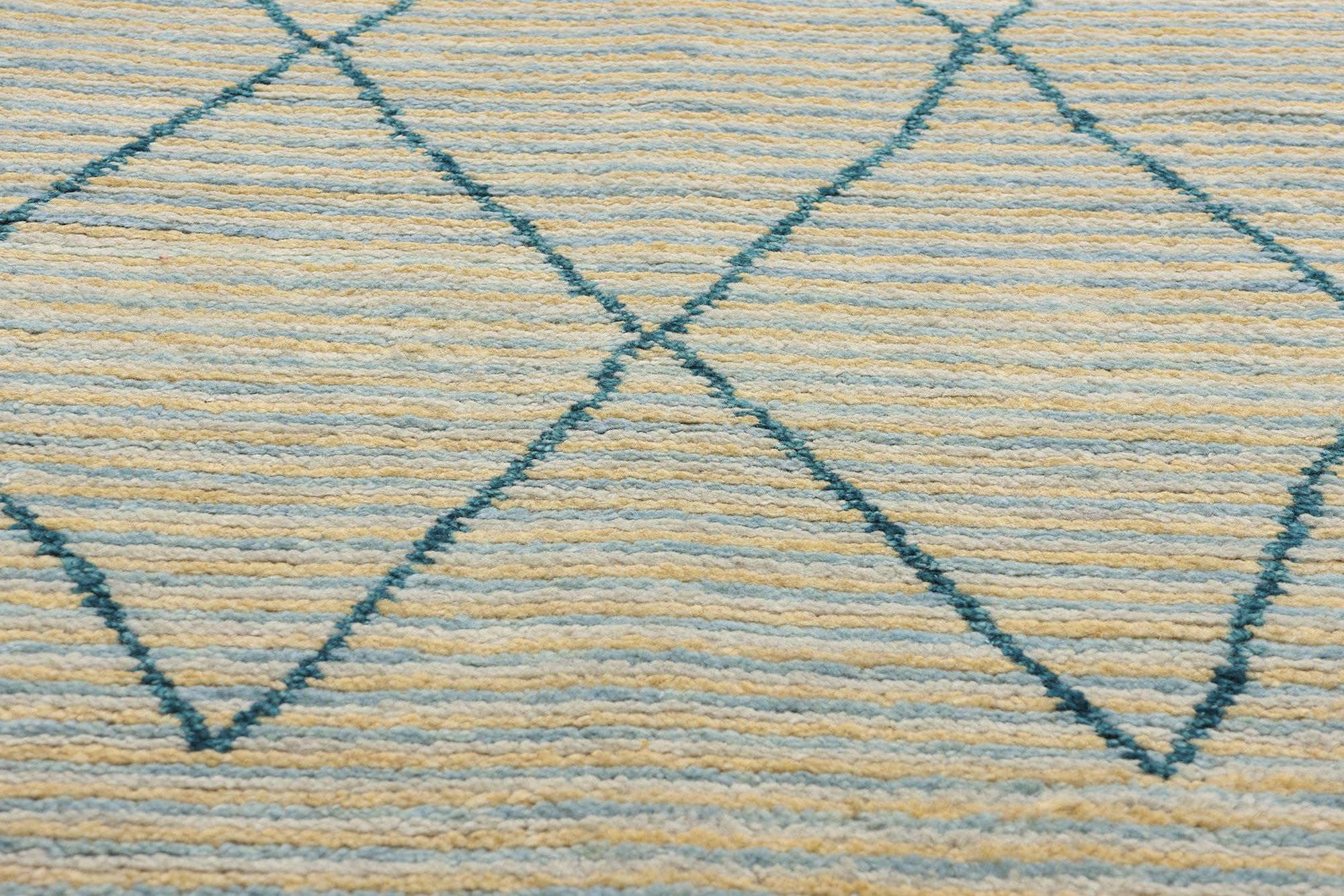 Hand-Knotted New Serene Strands Modern Moroccan Carpet Runner, 04'03 x 12'02 For Sale