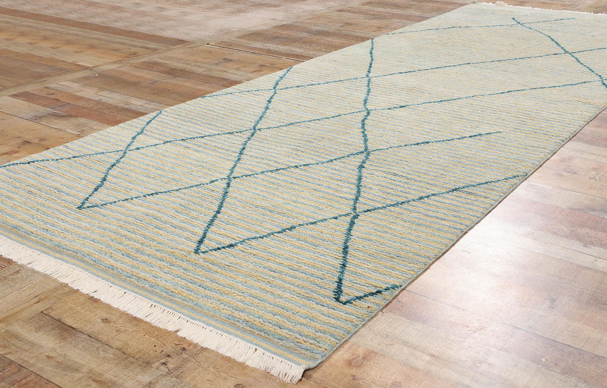Contemporary New Serene Strands Modern Moroccan Carpet Runner, 04'03 x 12'02 For Sale