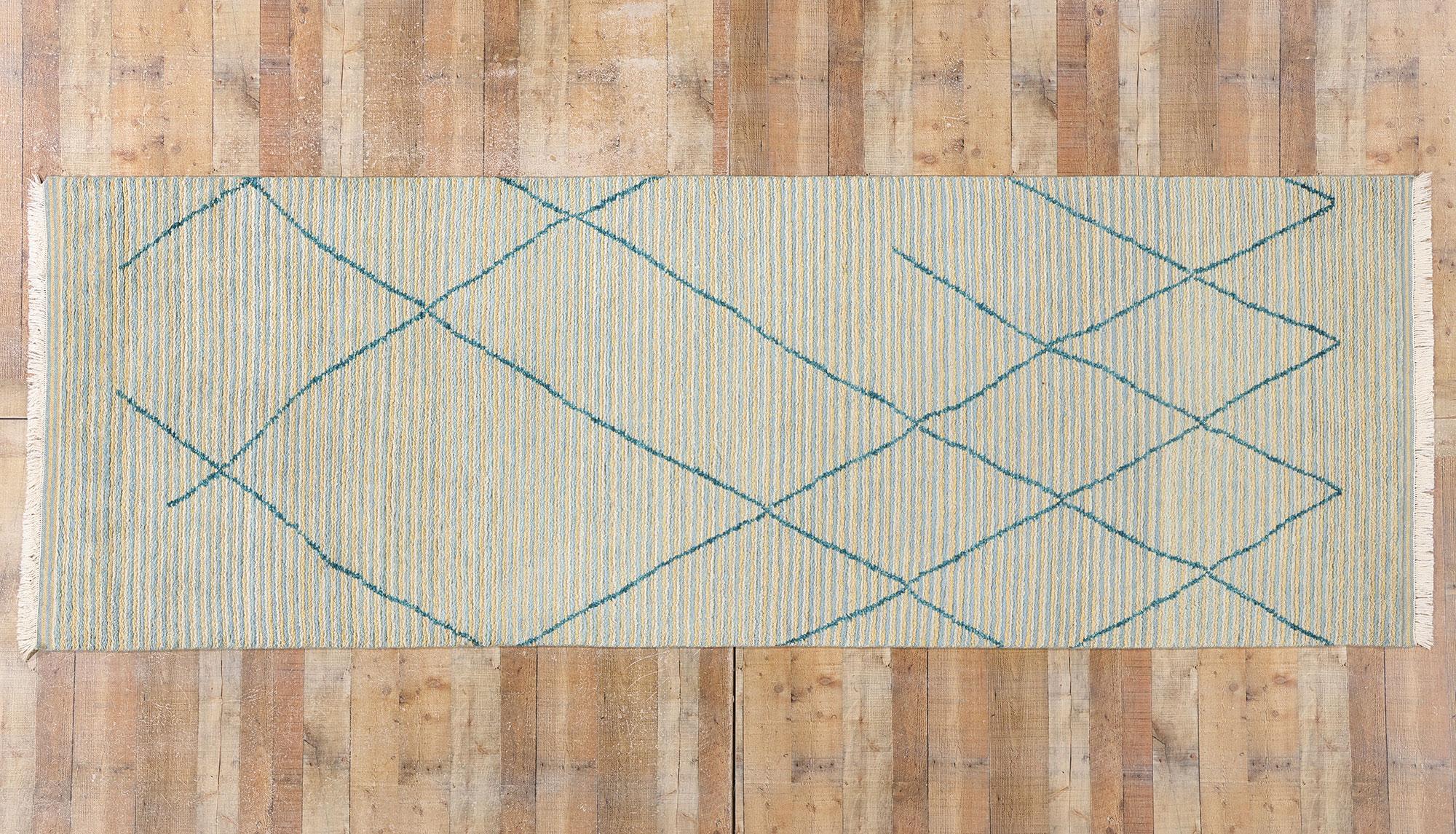 New Serene Strands Modern Moroccan Carpet Runner, 04'03 x 12'02 For Sale 1