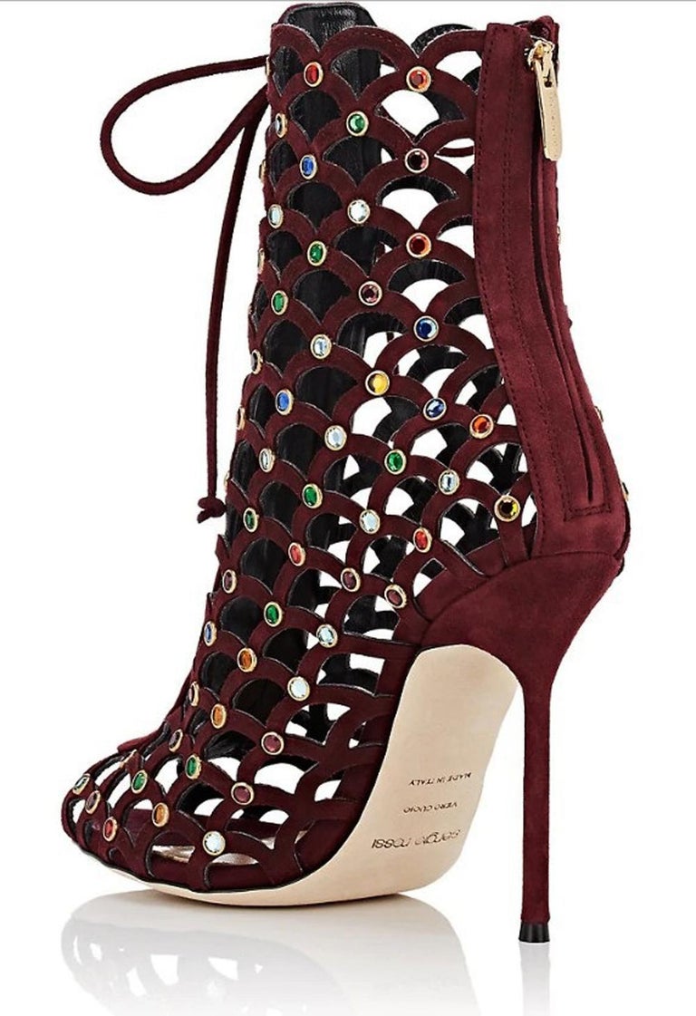 New Sergio Rossi Multicolor Crystal-Embellished Suede Ankle Boots ...