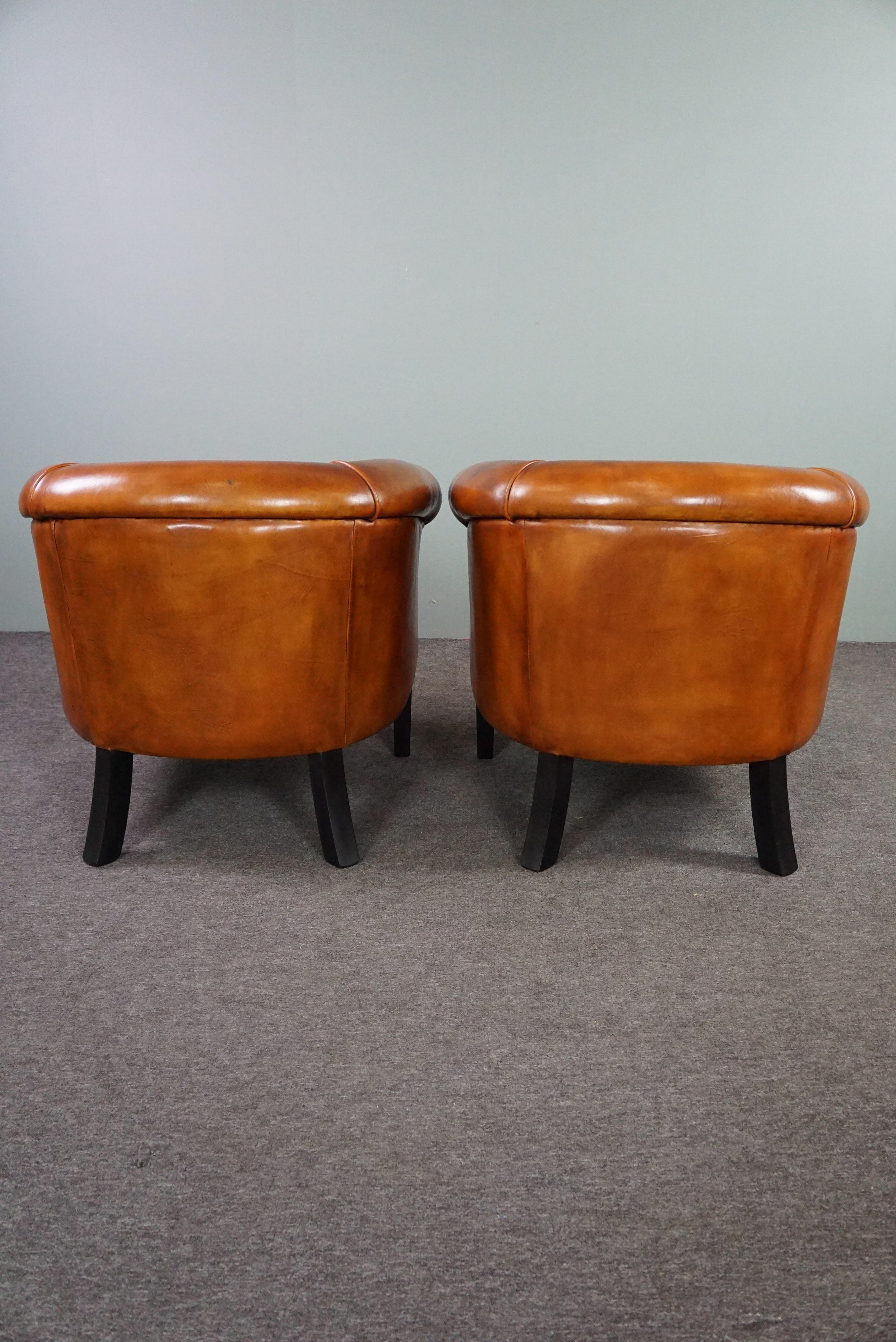 Dutch New set of 2 subtle sheep leather club chairs For Sale